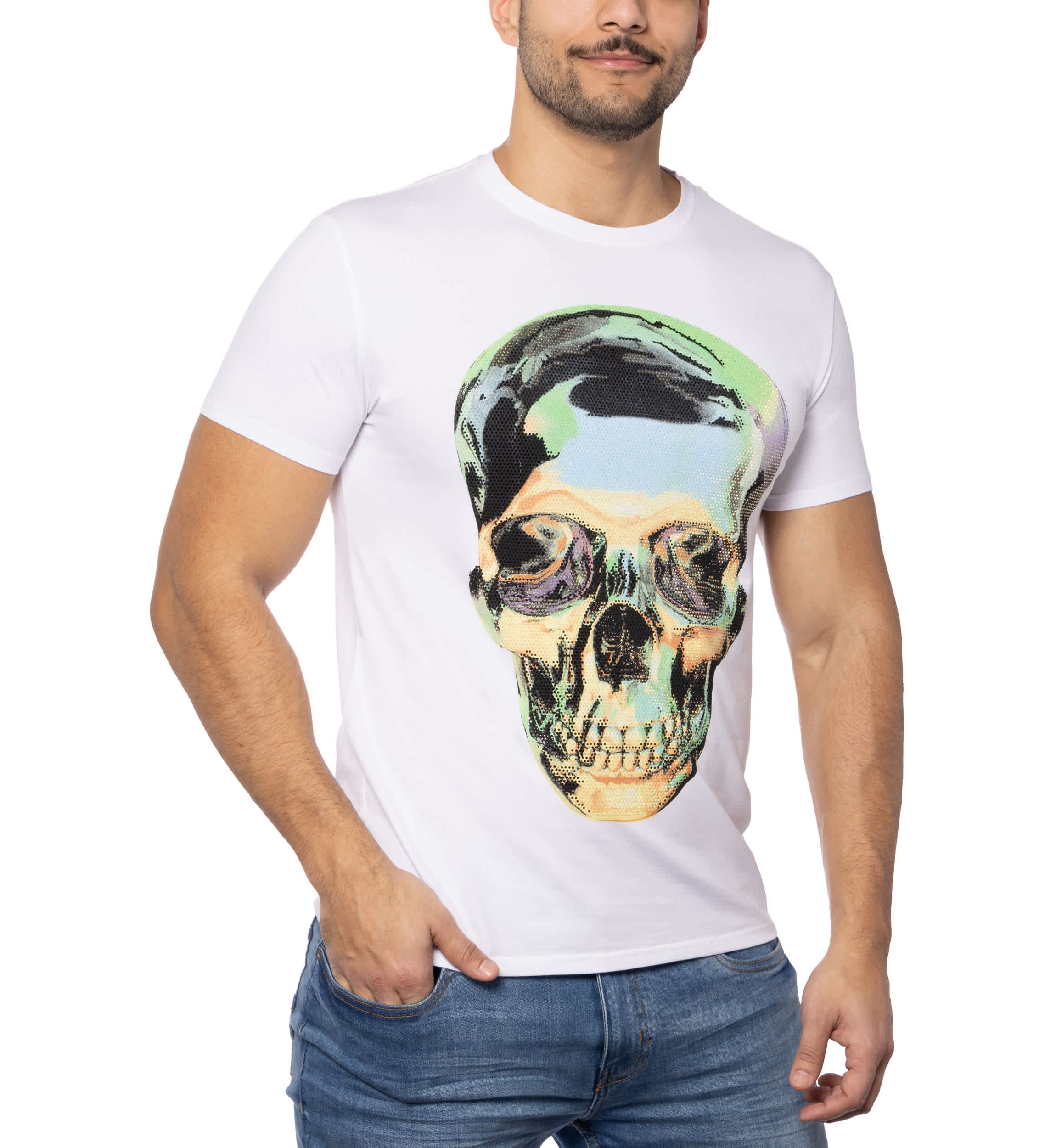 Mens Tie Dye Skull Rhinestone Graphic T-Shirts
