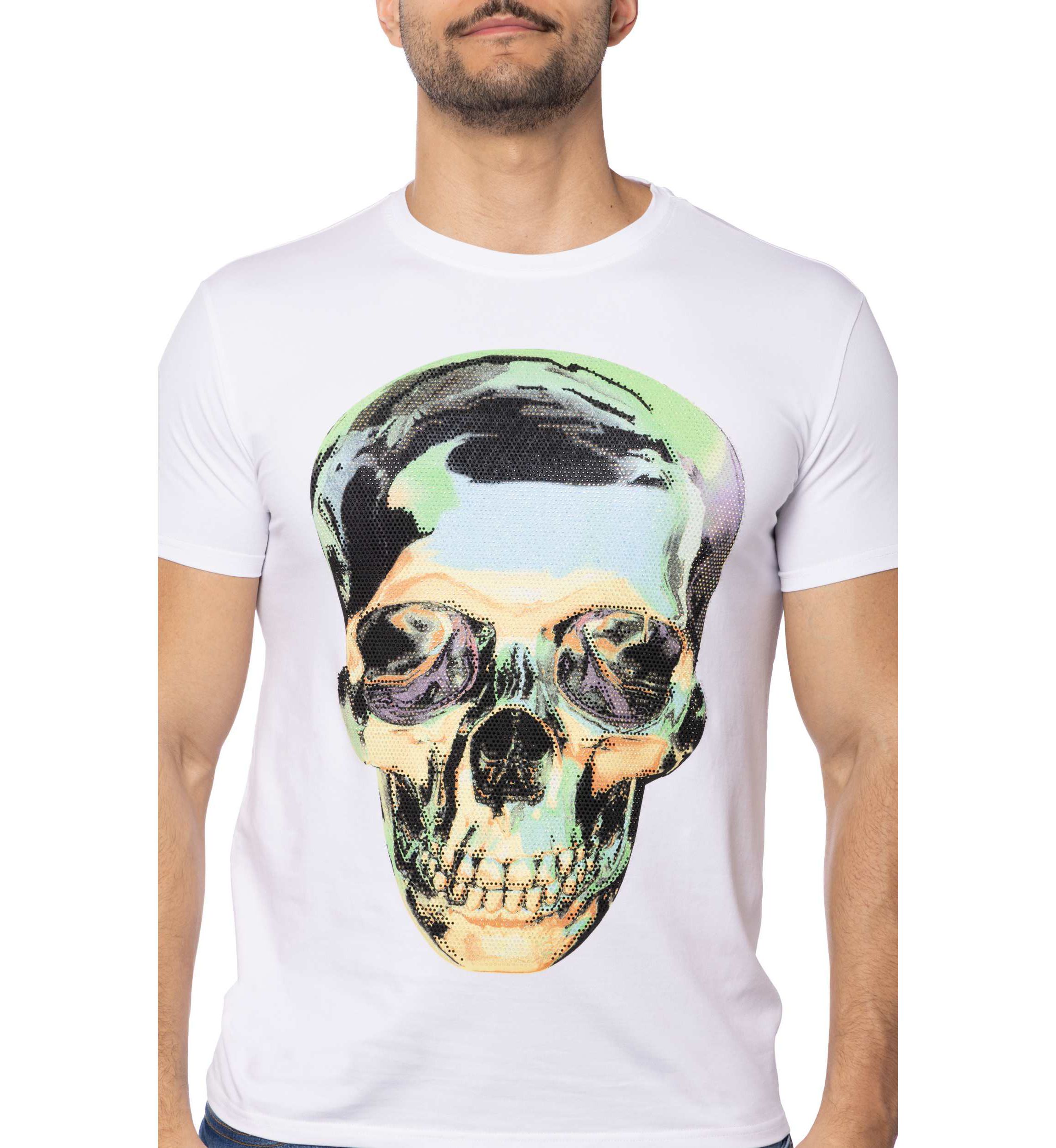 Mens Tie Dye Skull Rhinestone Graphic T-Shirts