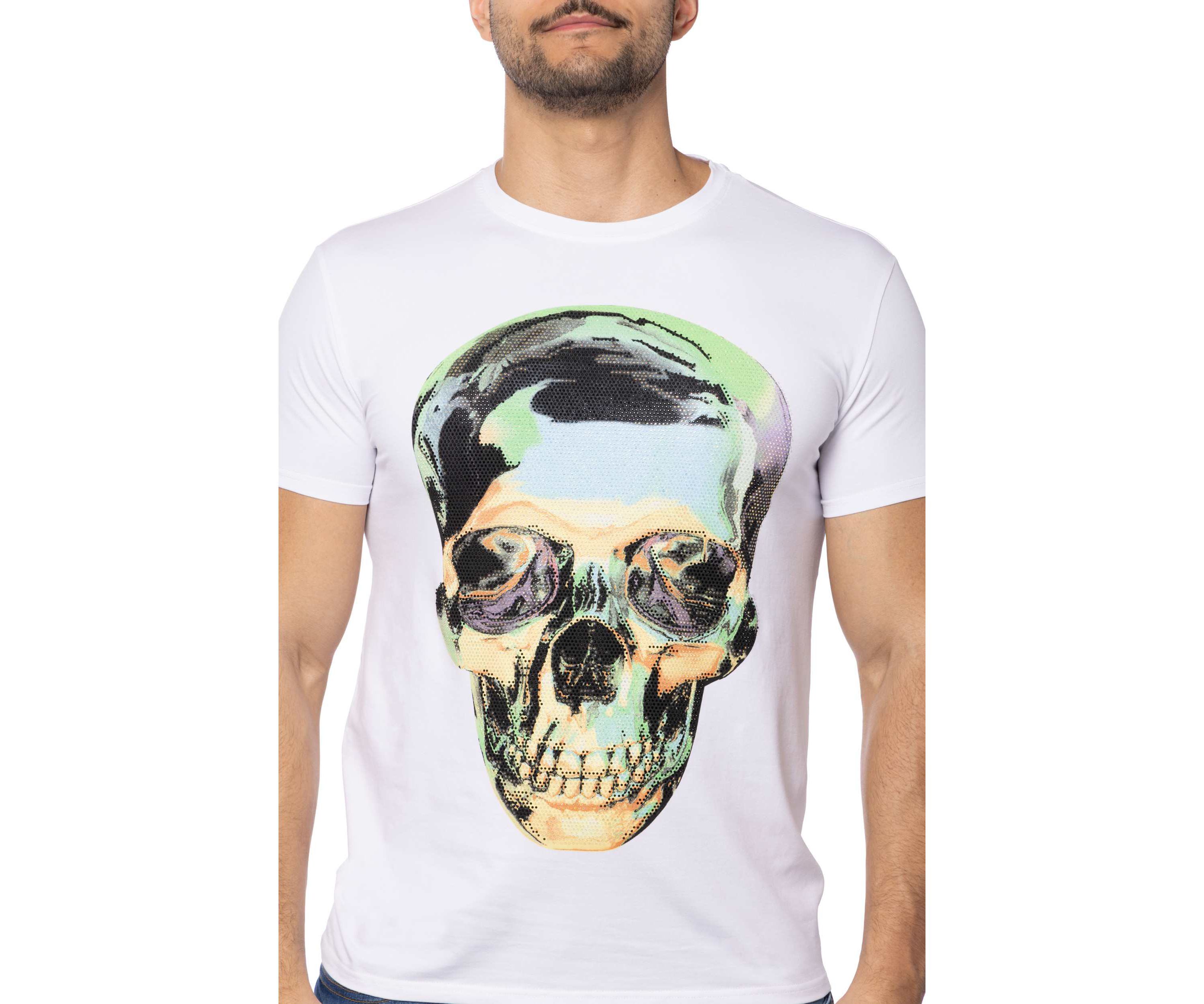 Mens Tie Dye Skull Rhinestone Graphic T-Shirts