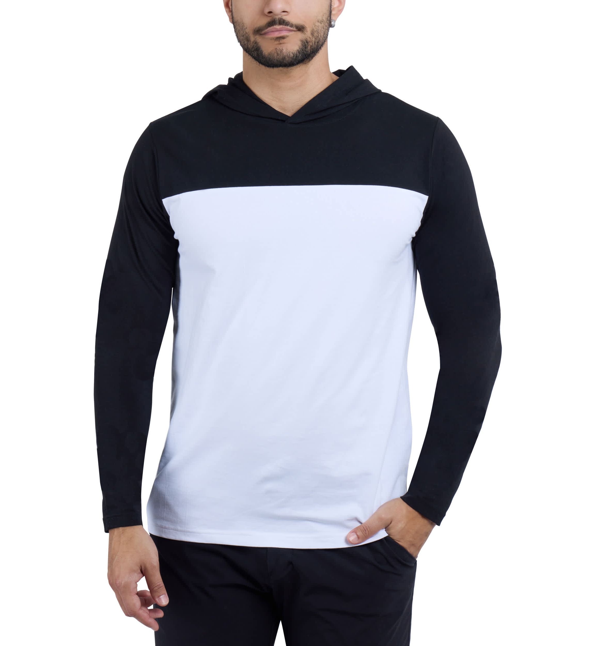 Mens Long sleeve Colorblock Hooded T-Shirt