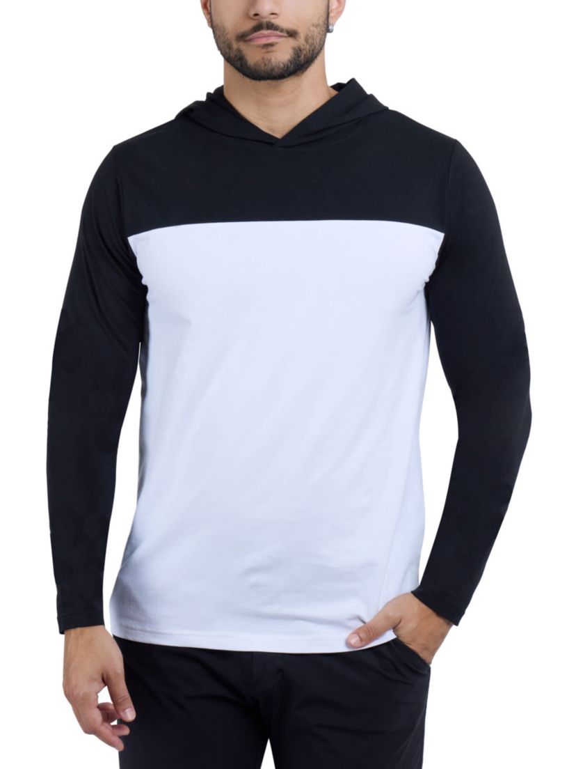 Mens Long sleeve Colorblock Hooded T-Shirt