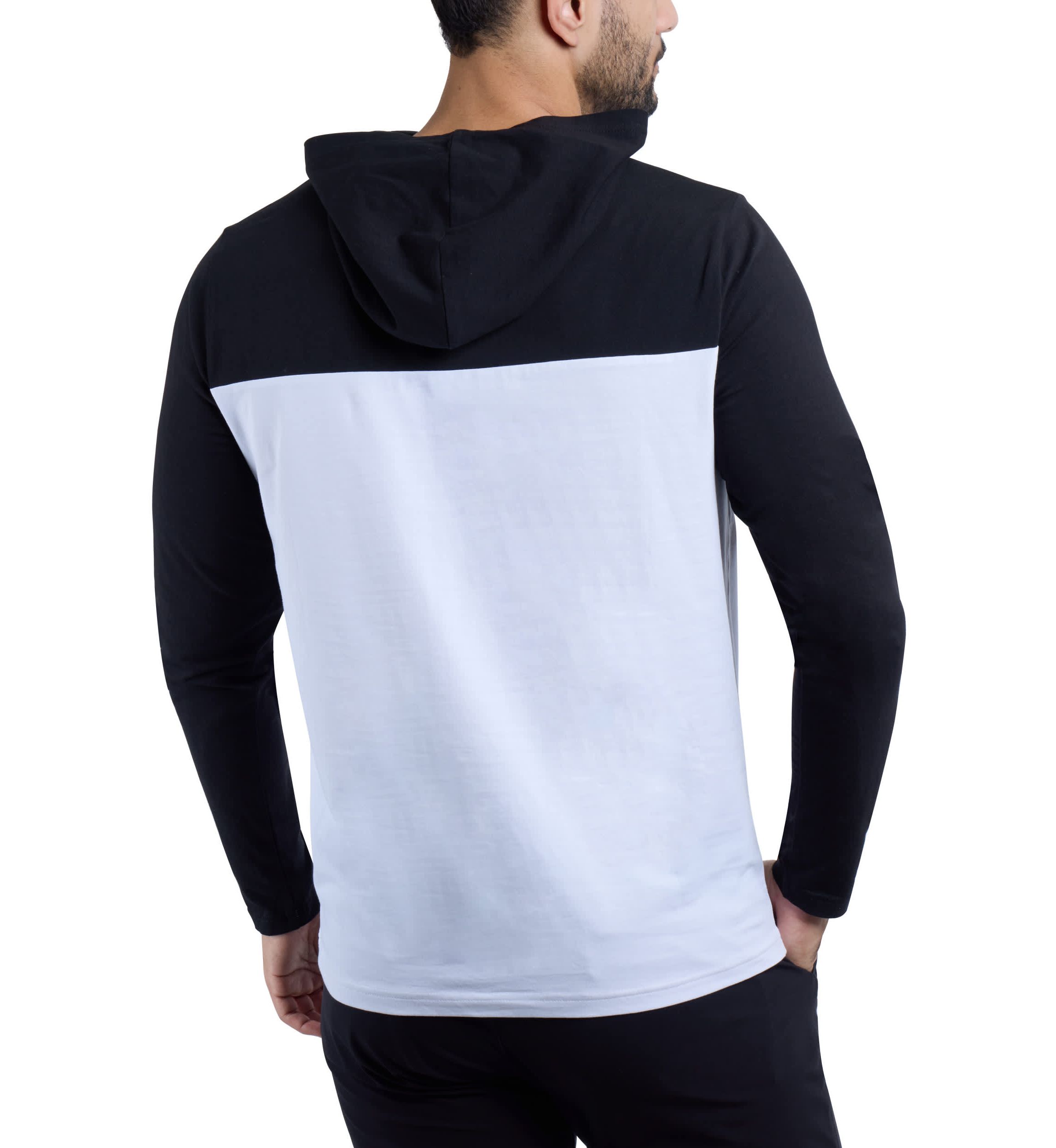 Mens Long sleeve Colorblock Hooded T-Shirt