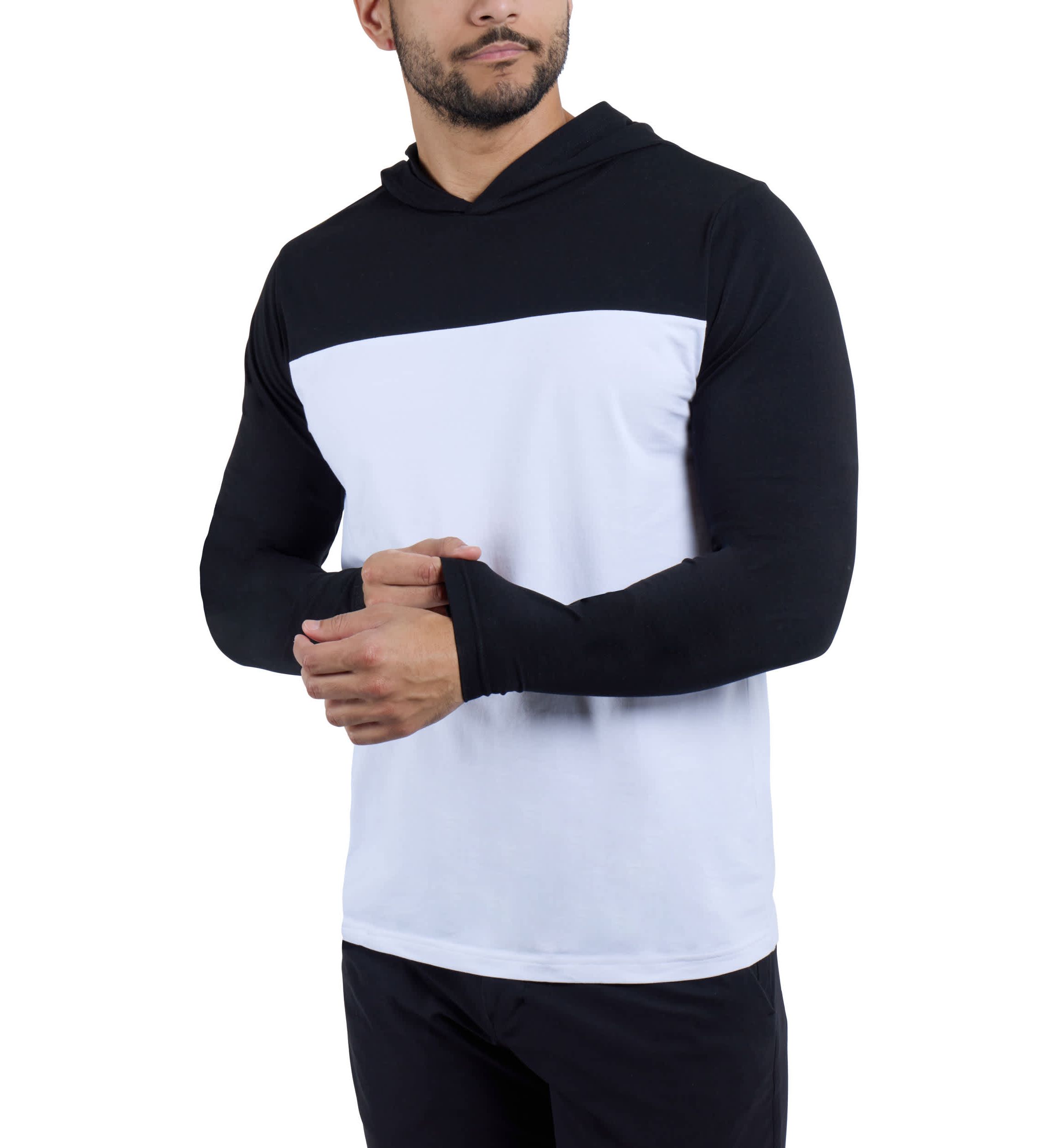 Mens Long sleeve Colorblock Hooded T-Shirt