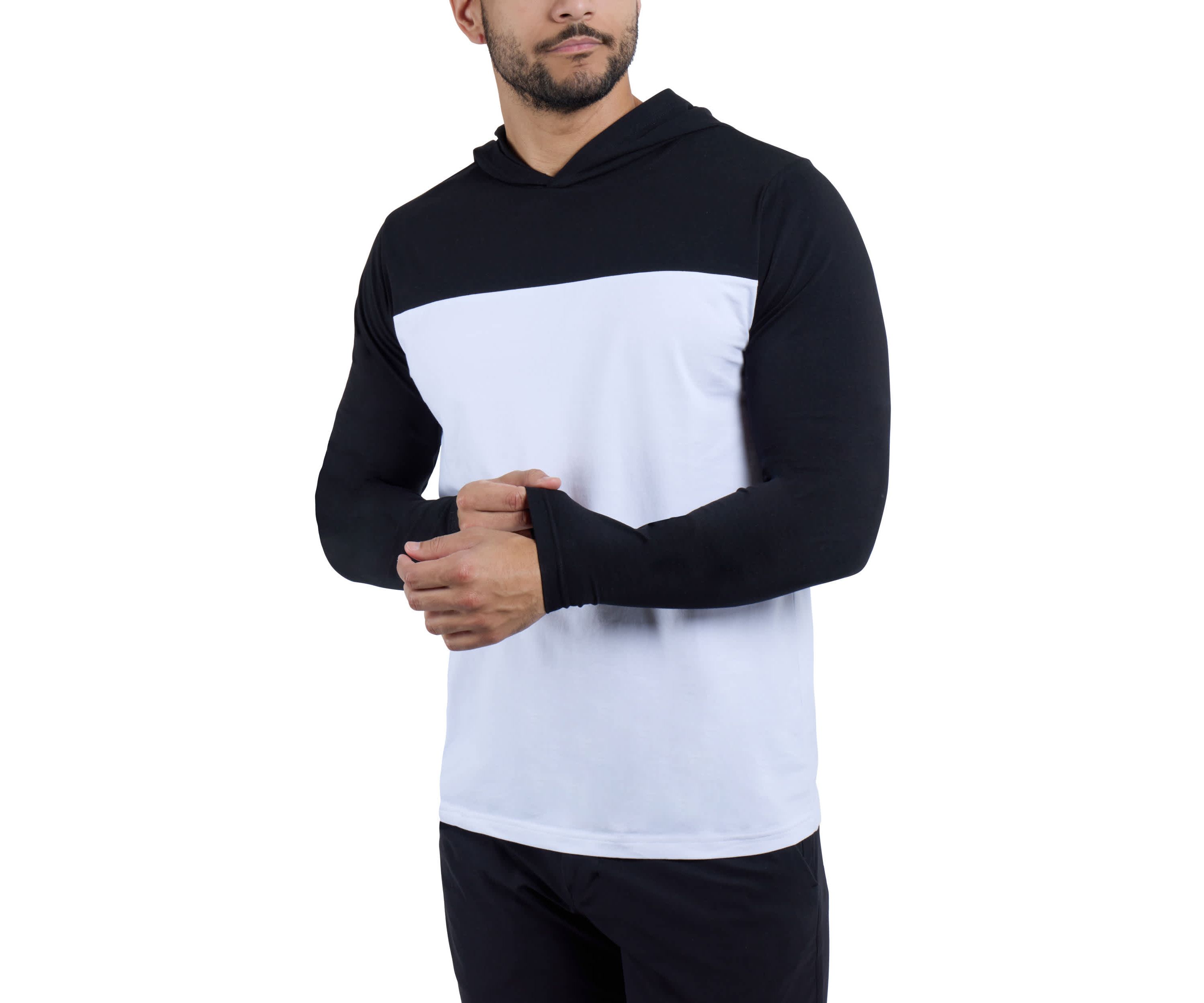 Mens Long sleeve Colorblock Hooded T-Shirt