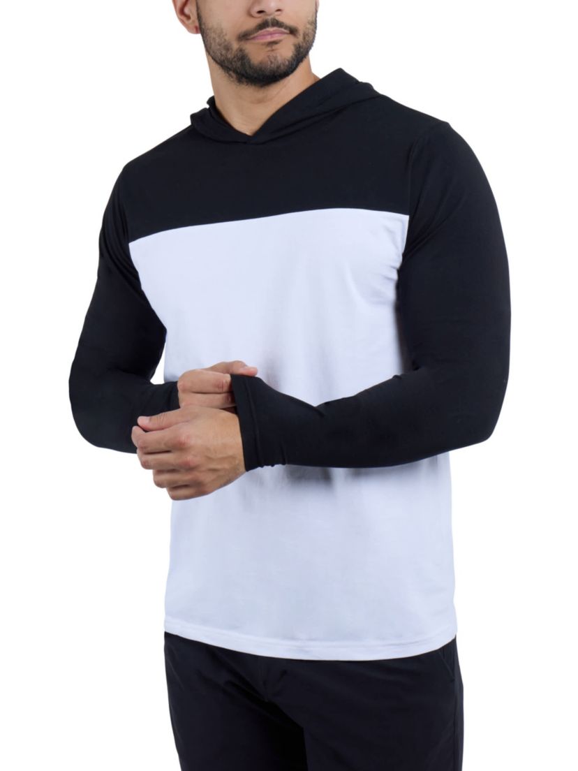 Mens Long sleeve Colorblock Hooded T-Shirt