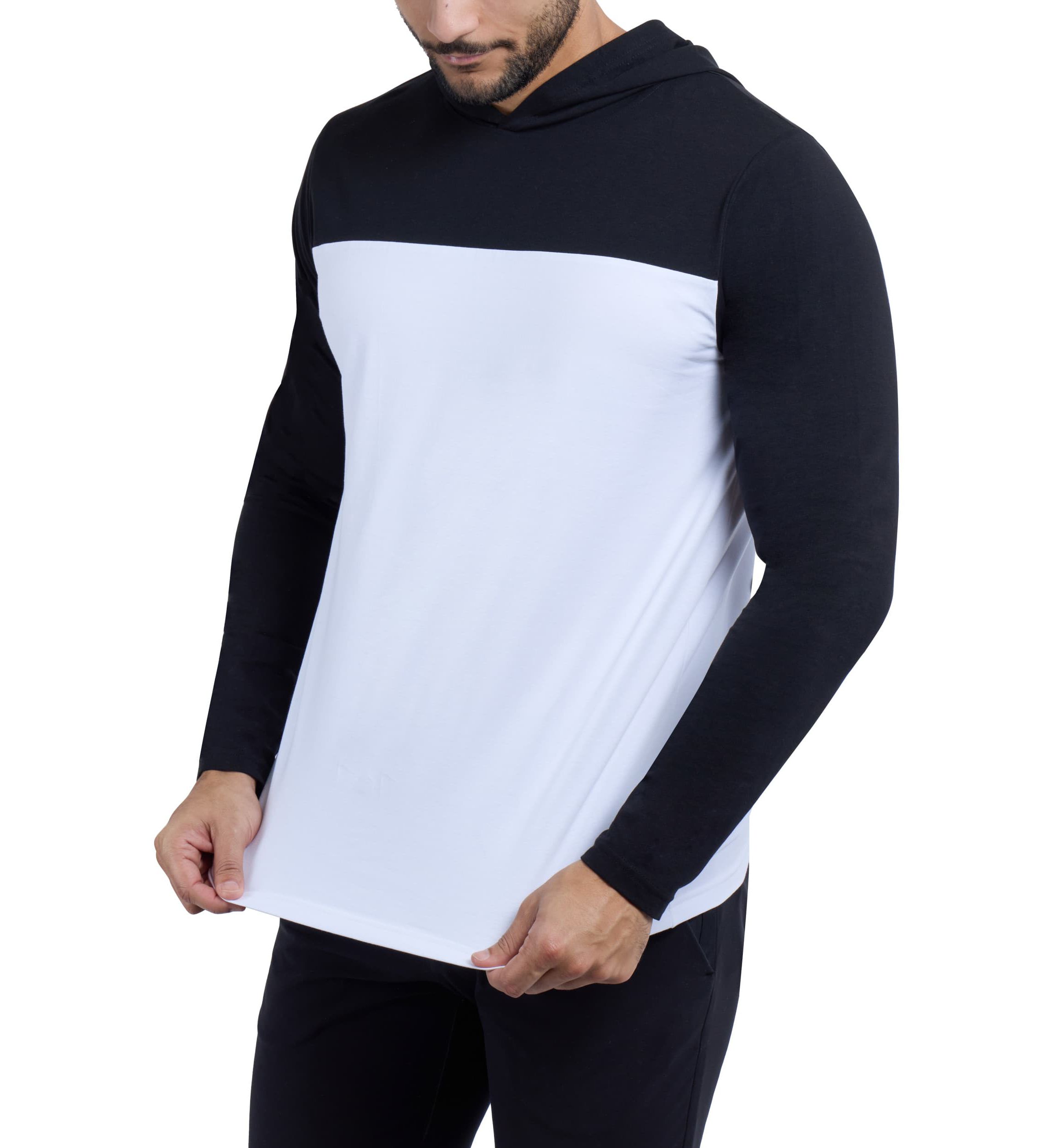 Mens Long sleeve Colorblock Hooded T-Shirt