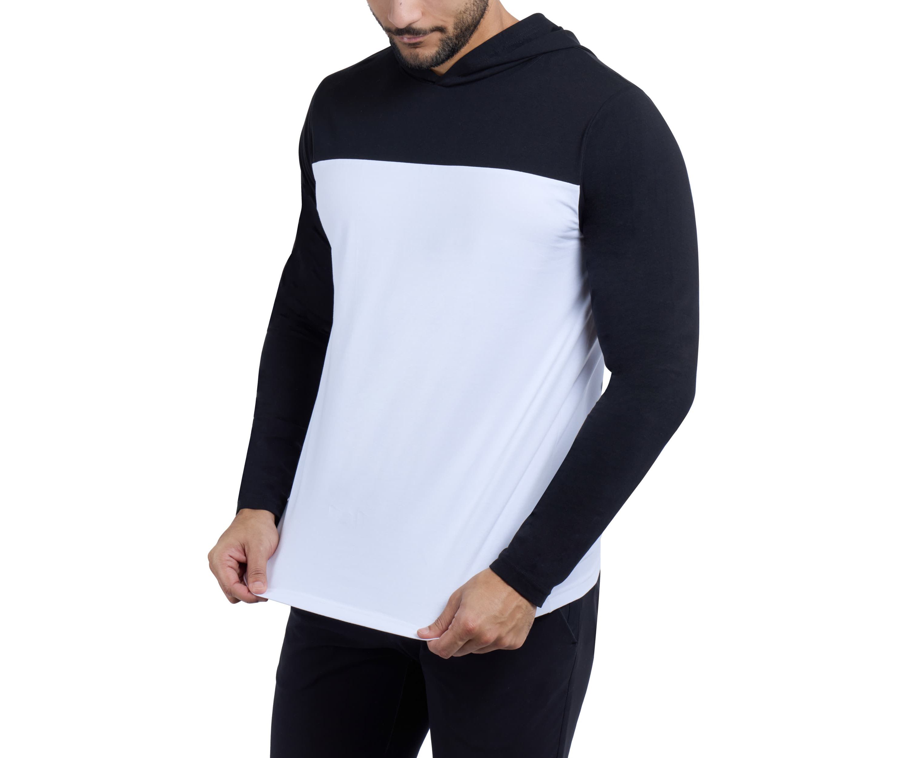 Mens Long sleeve Colorblock Hooded T-Shirt