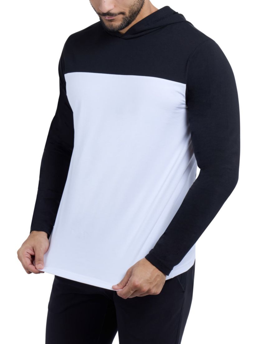 Mens Long sleeve Colorblock Hooded T-Shirt