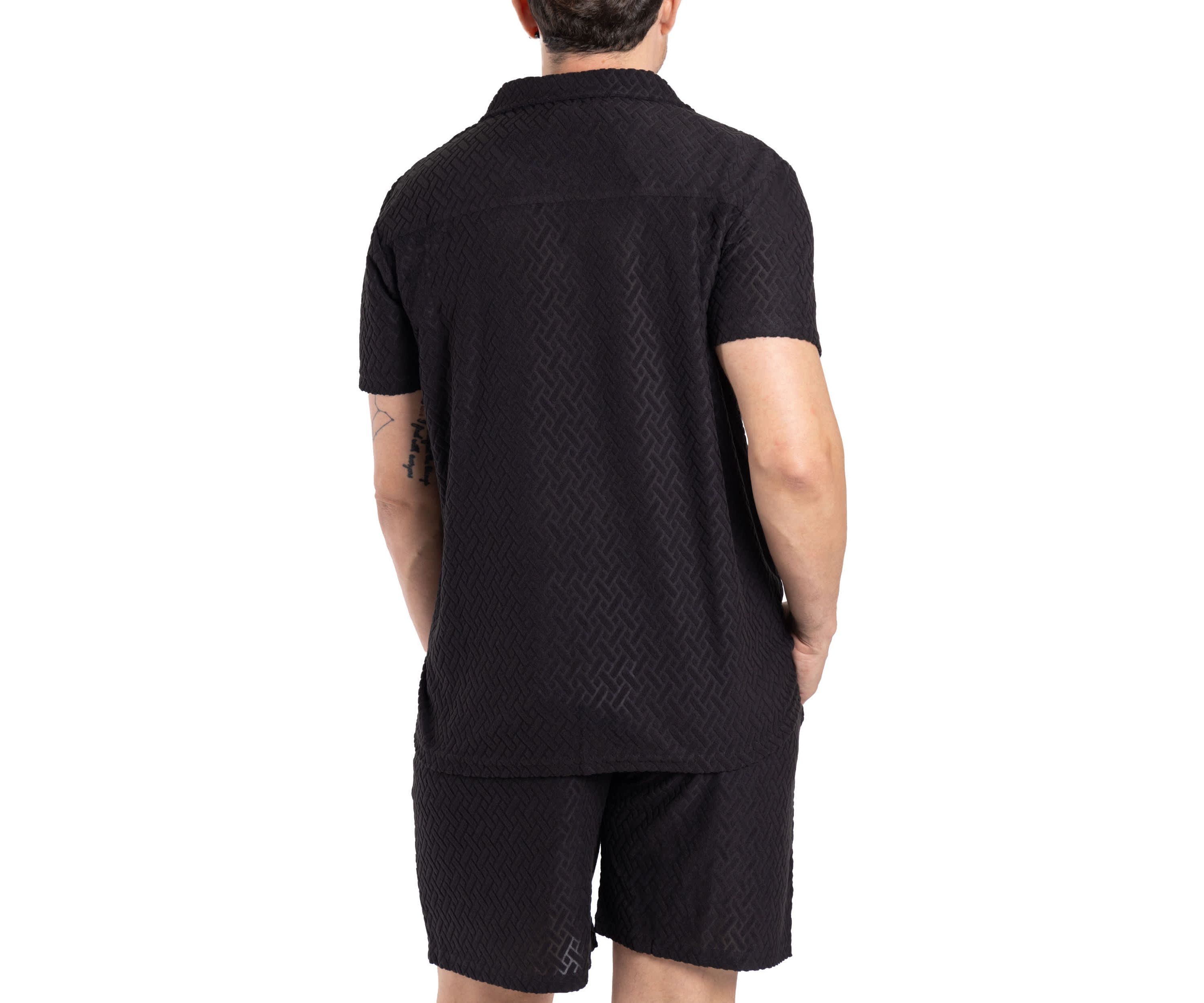 Mens Casual Textured Camp Collar Short Sleeve Button-Up Shirt
