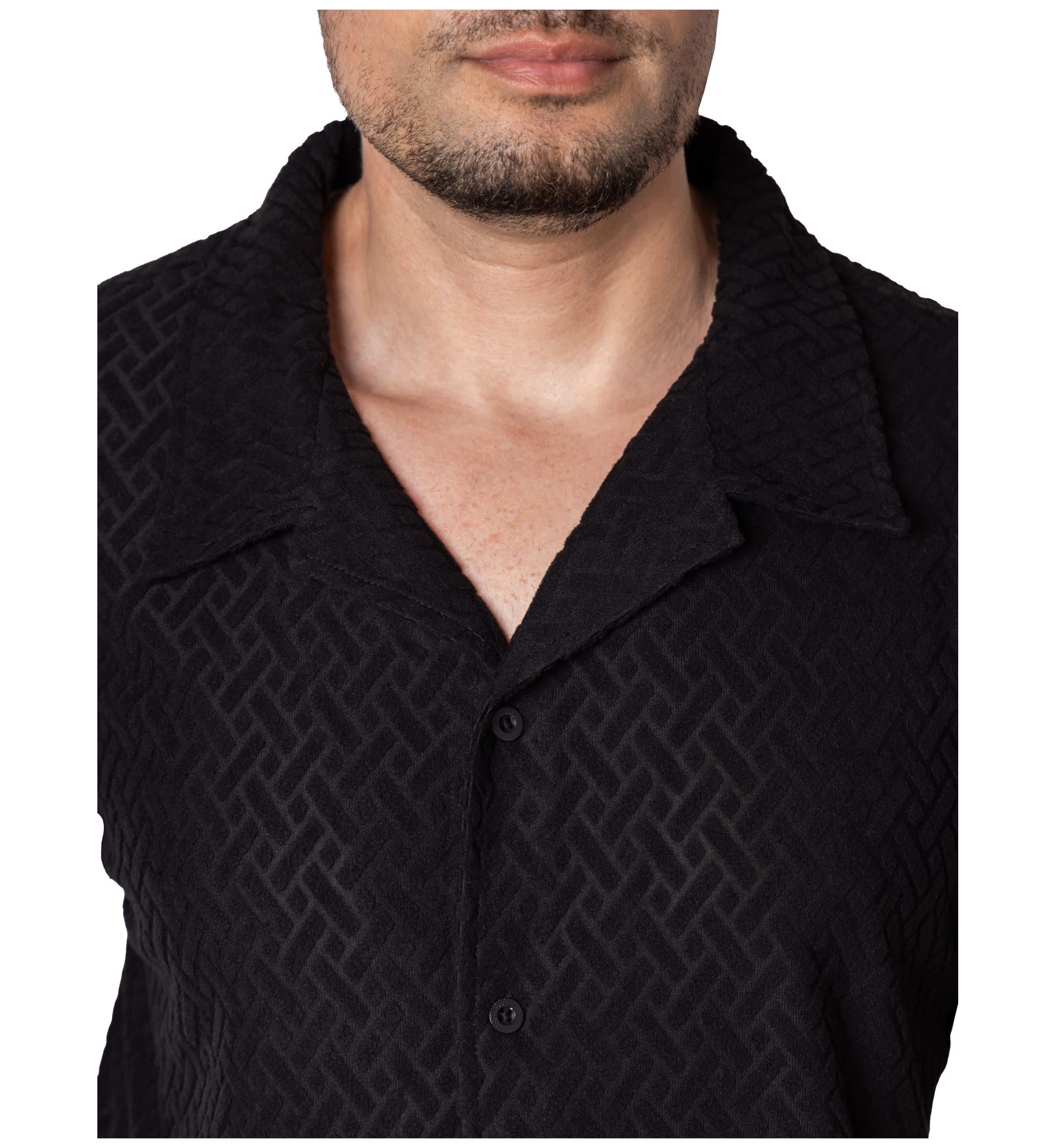 Mens Casual Textured Camp Collar Short Sleeve Button-Up Shirt