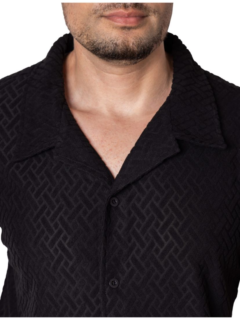 Mens Casual Textured Camp Collar Short Sleeve Button-Up Shirt