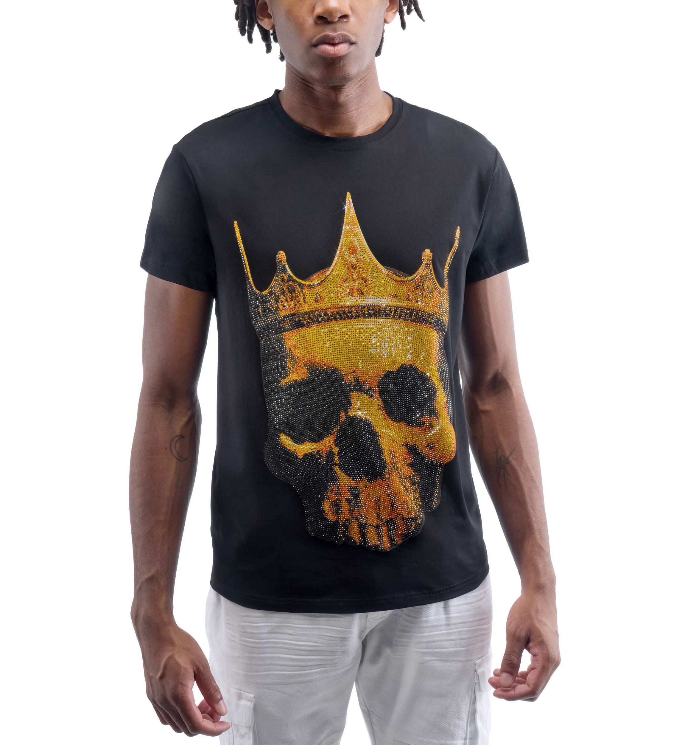 Mens Crown Skull Rhinestone Graphic T-Shirt