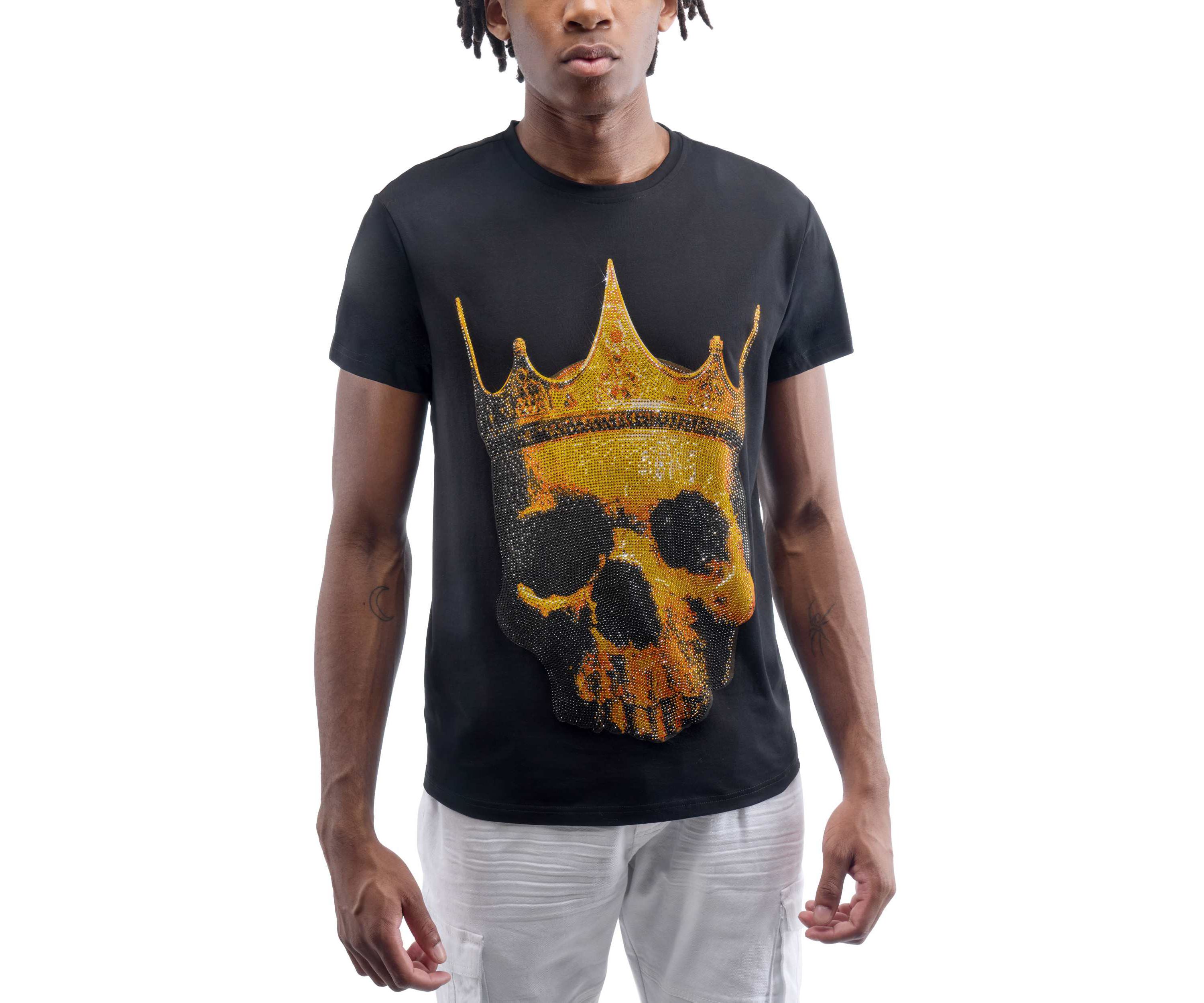 Mens Crown Skull Rhinestone Graphic T-Shirt