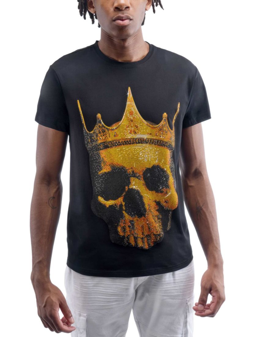 Mens Crown Skull Rhinestone Graphic T-Shirt