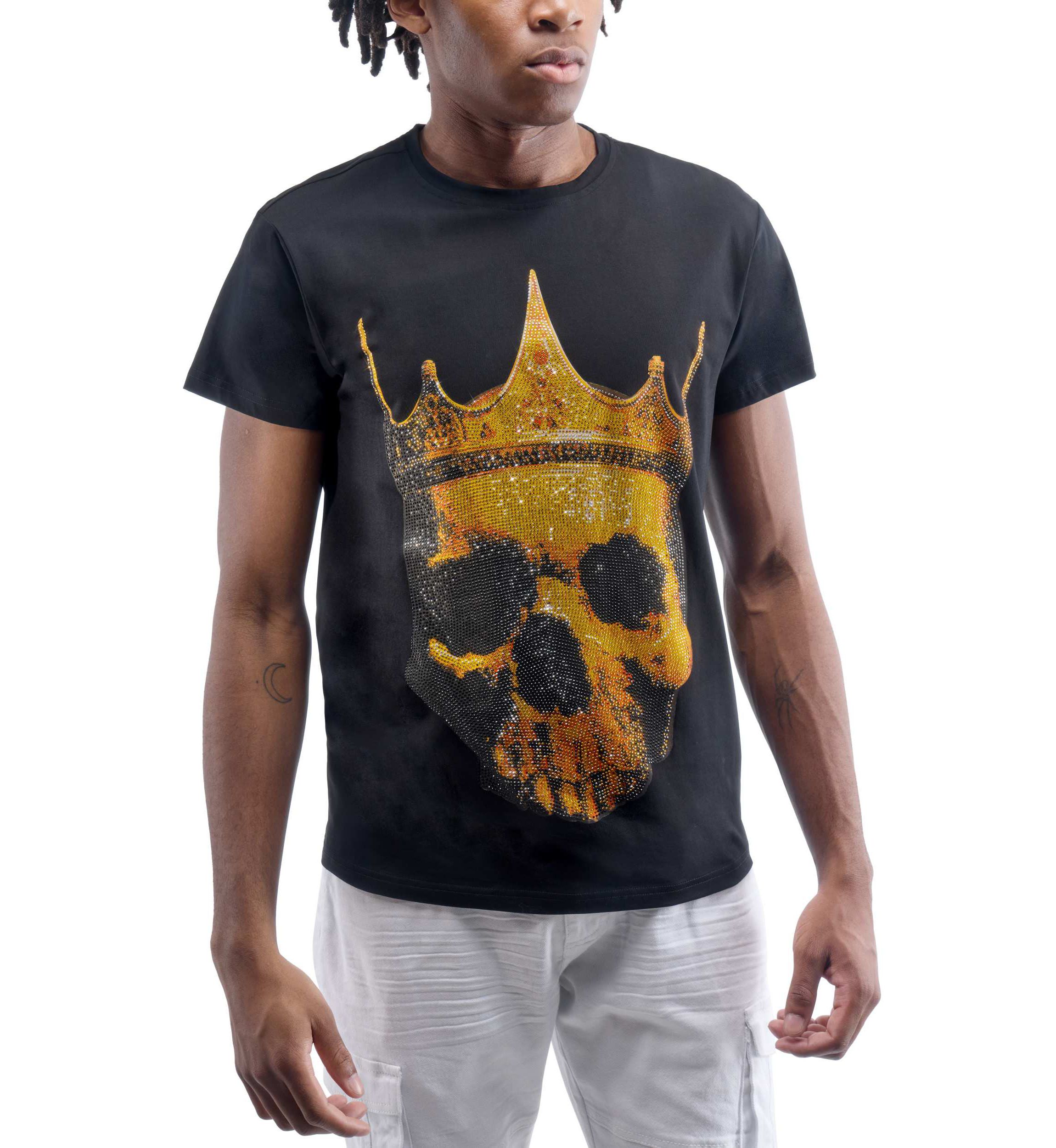 Mens Crown Skull Rhinestone Graphic T-Shirt