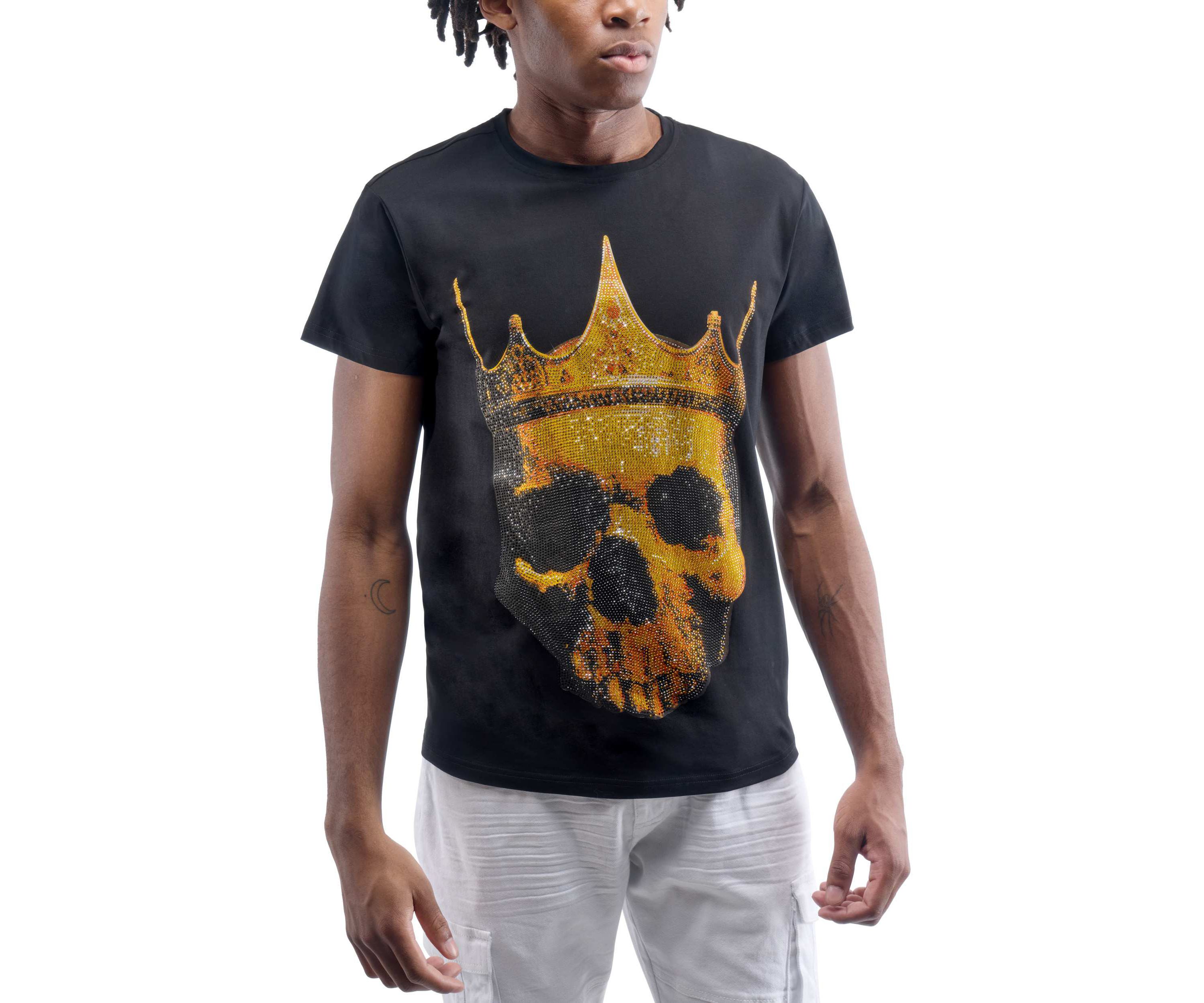 Mens Crown Skull Rhinestone Graphic T-Shirt