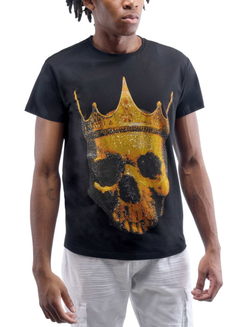 Mens Crown Skull Rhinestone Graphic T-Shirt