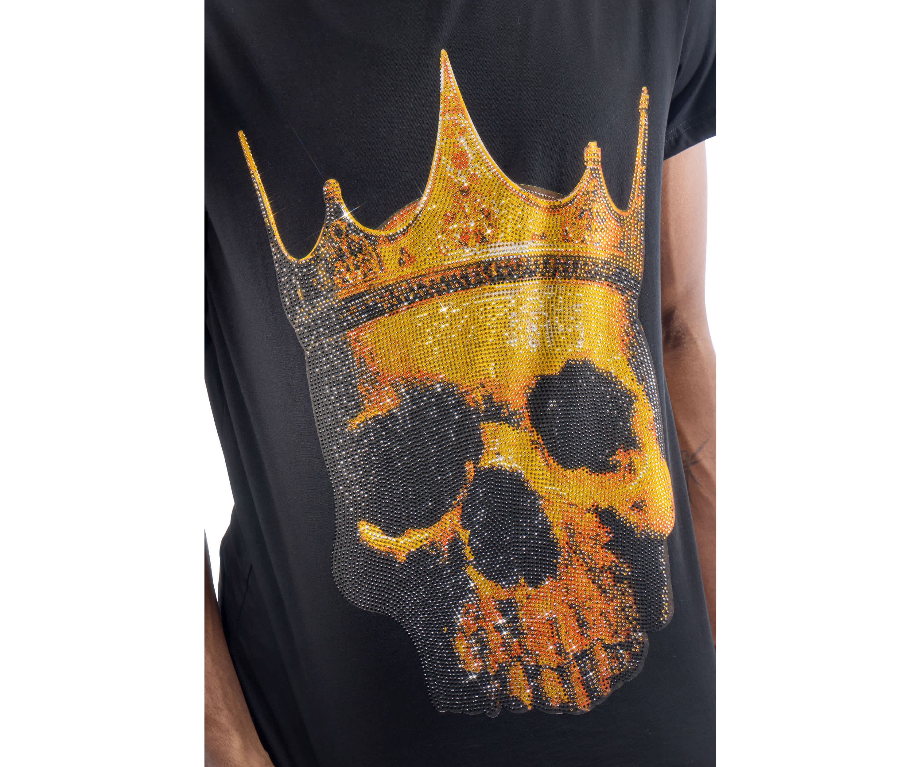 Mens Crown Skull Rhinestone Graphic T-Shirt