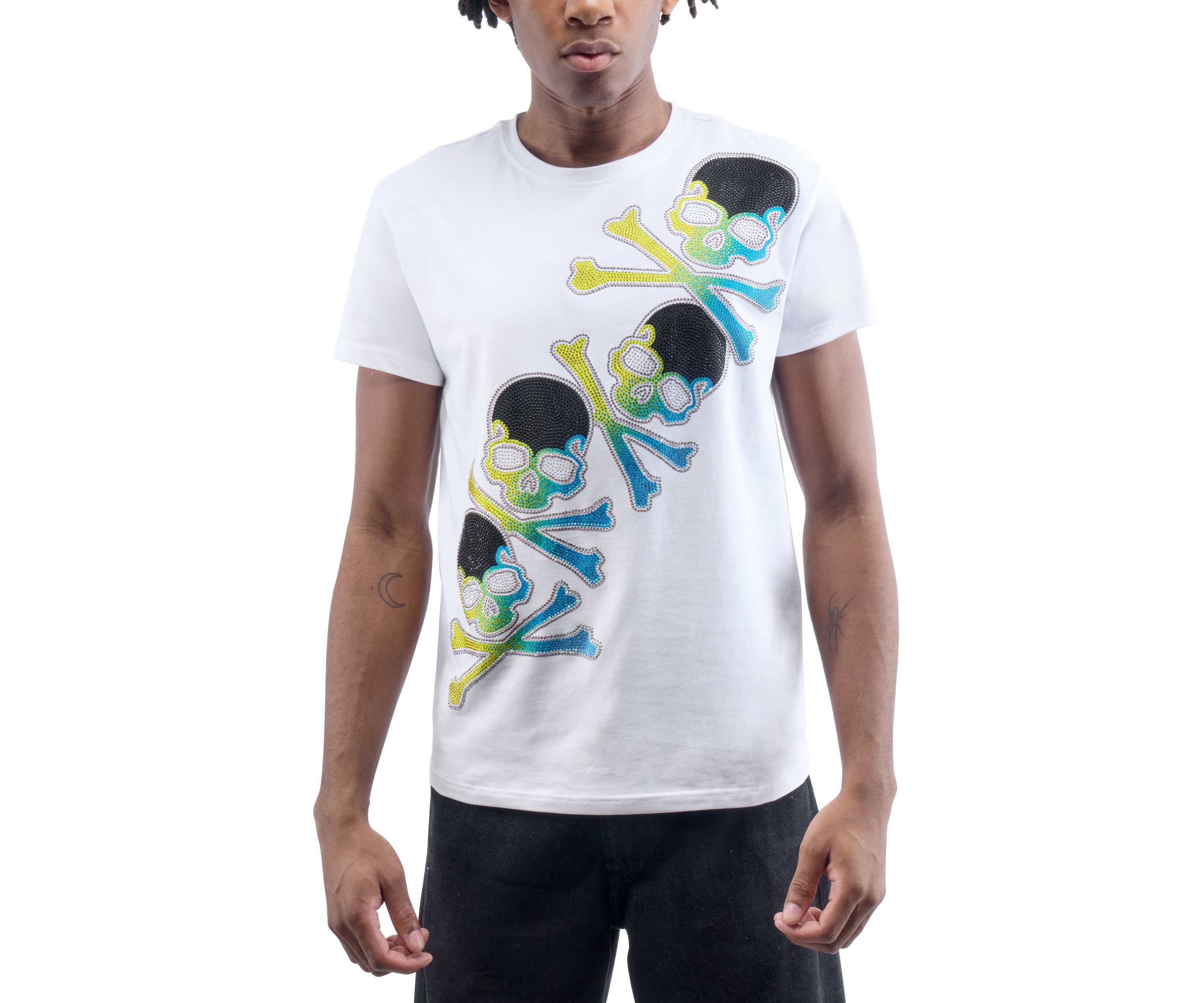 Mens Four Skull Rhinestone Graphic T-Shirt
