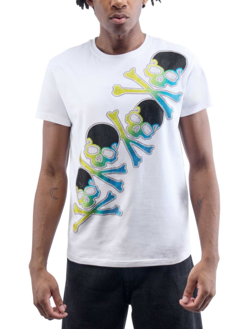 Mens Four Skull Rhinestone Graphic T-Shirt