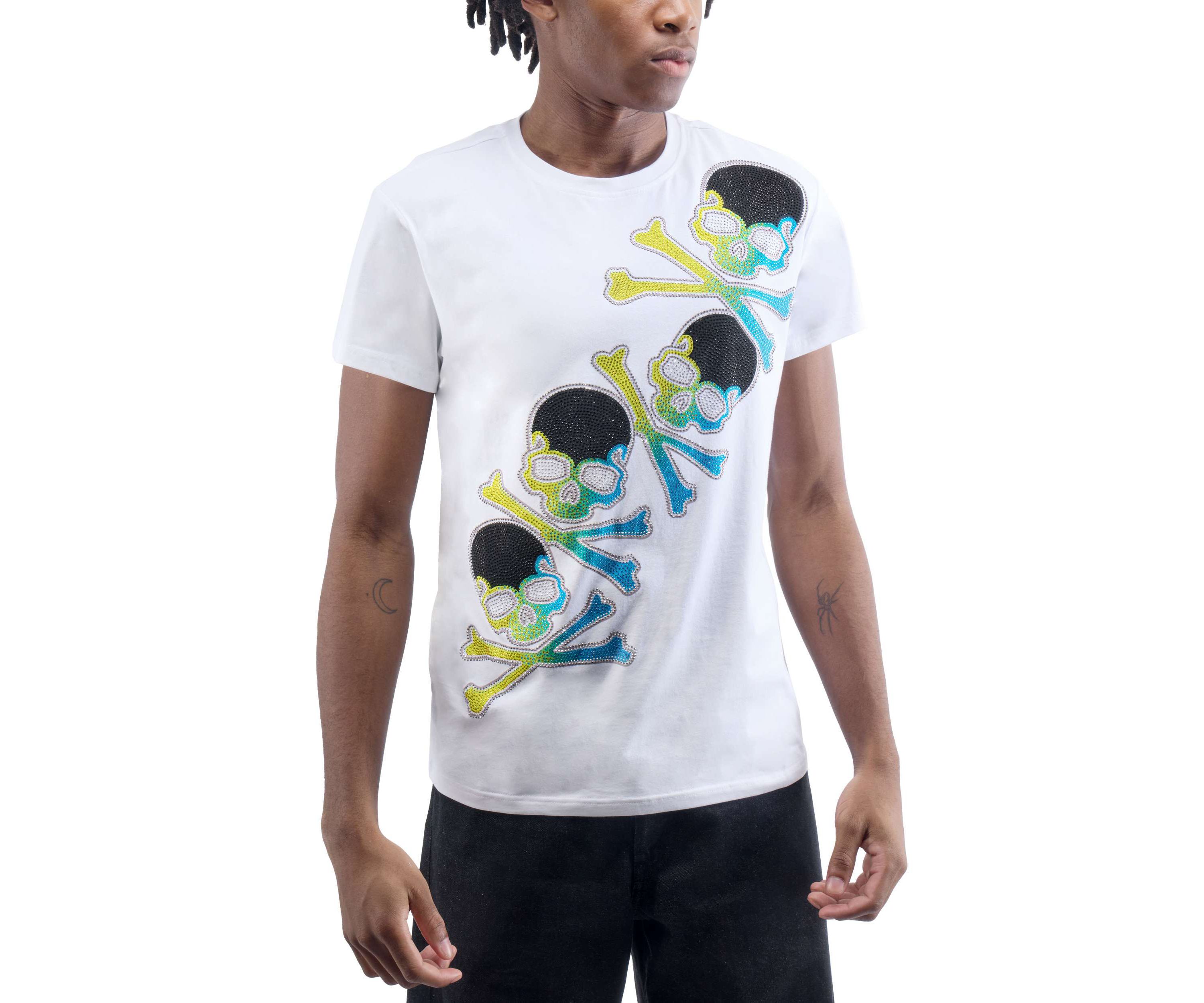 Mens Four Skull Rhinestone Graphic T-Shirt