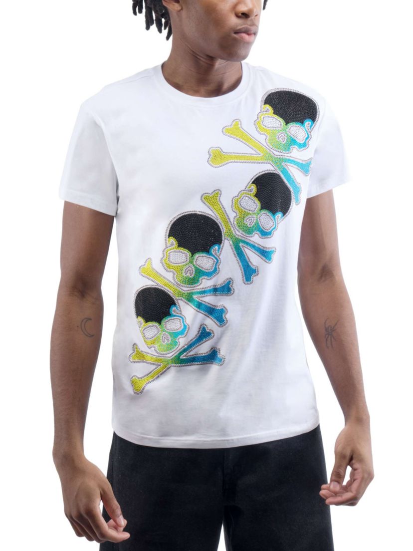 Mens Four Skull Rhinestone Graphic T-Shirt
