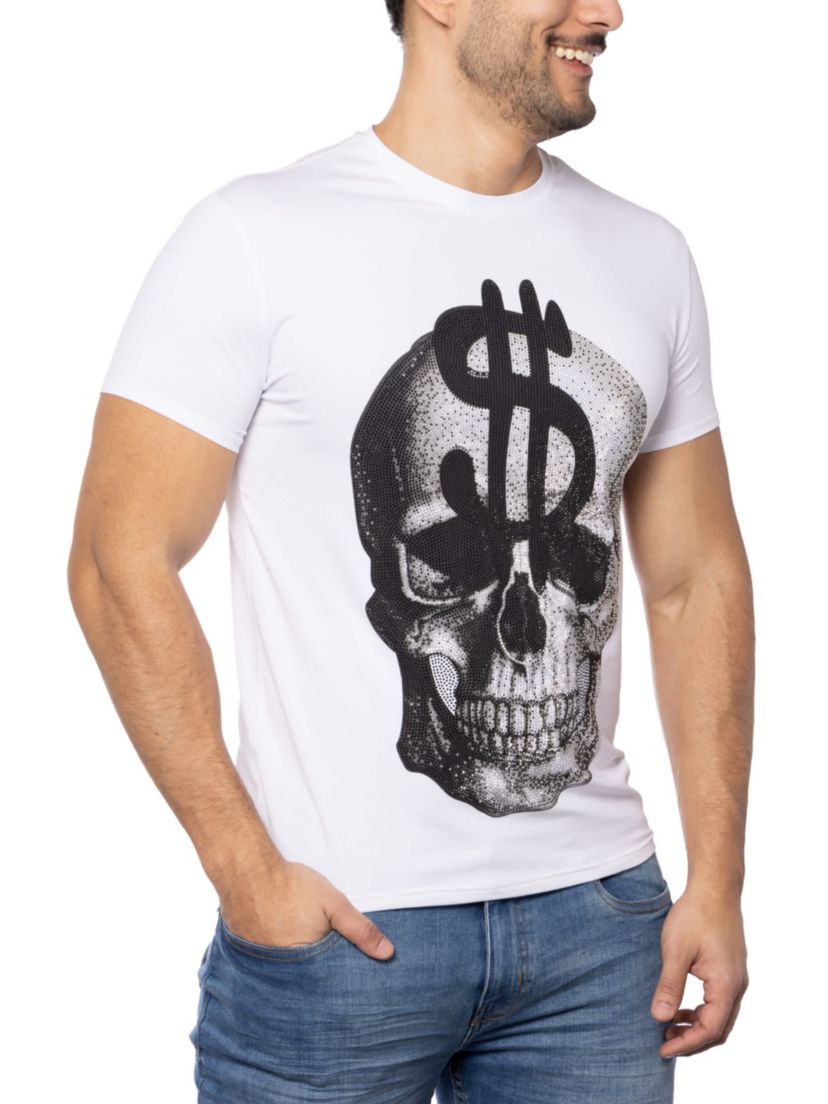 Mens Skull With $ Dollar Sign Rhinestone Graphic T-Shirts