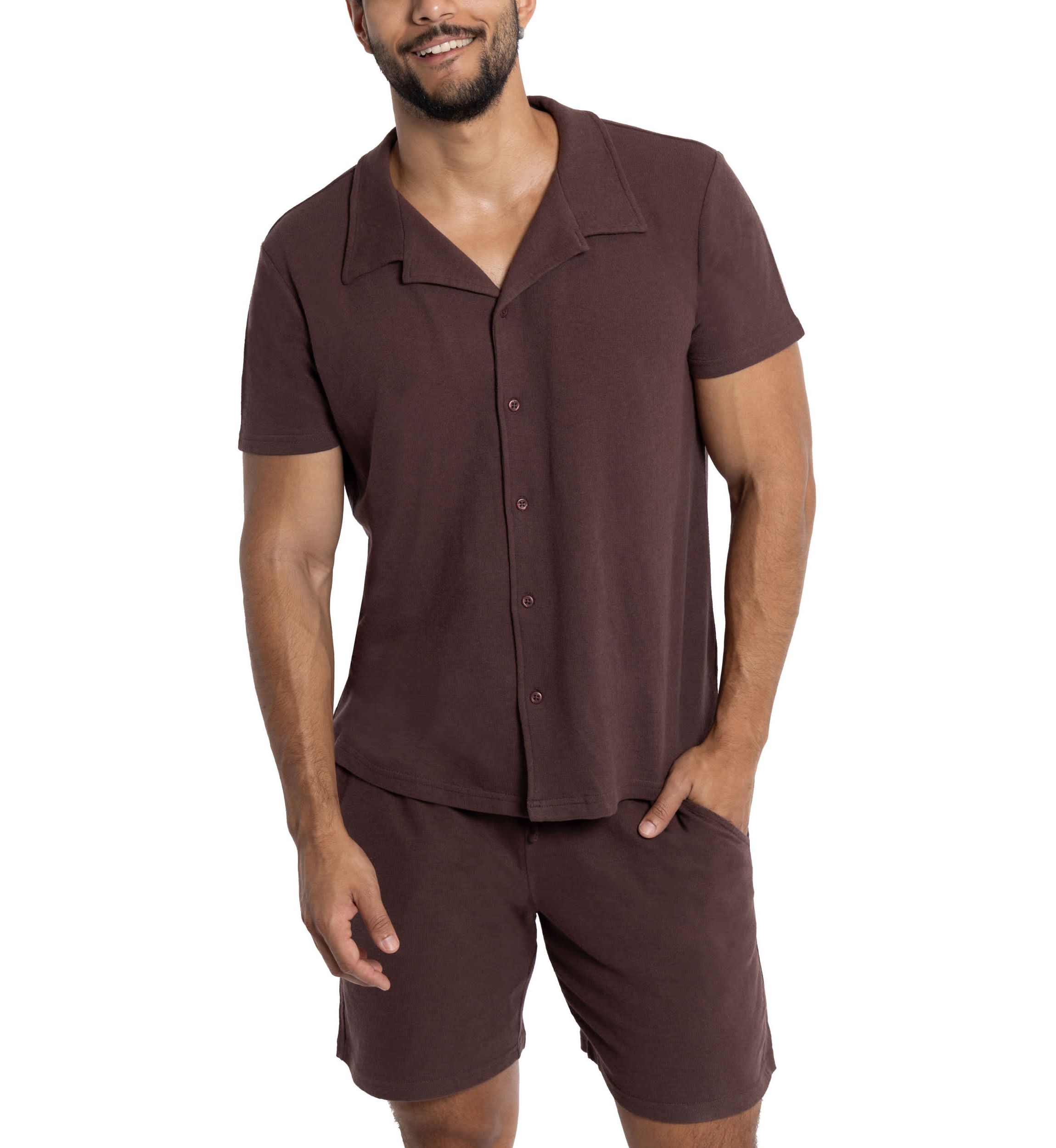 Mens Camp Collar Casual Short Sleeve Button-Up Shirt