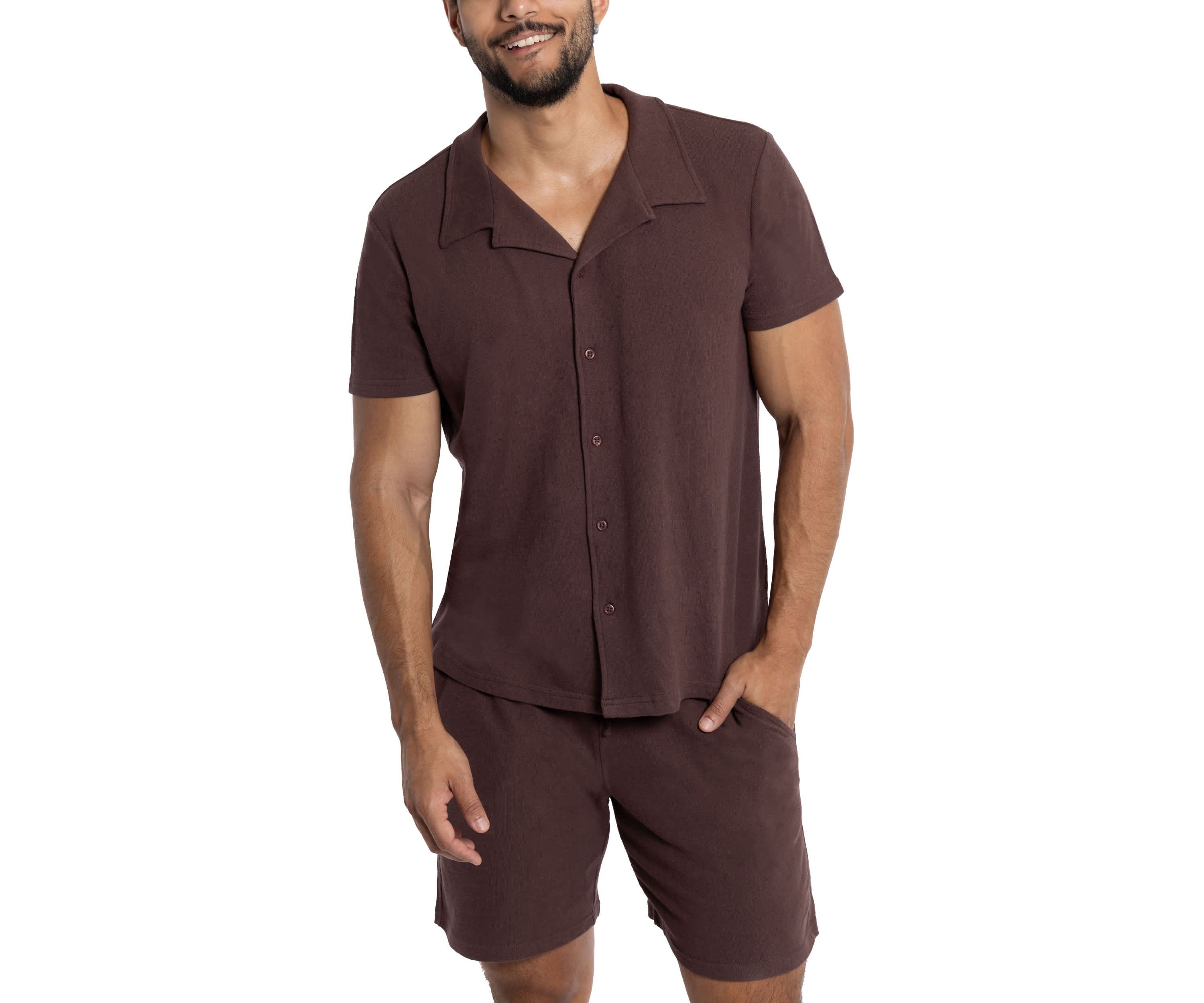 Mens Camp Collar Casual Short Sleeve Button-Up Shirt