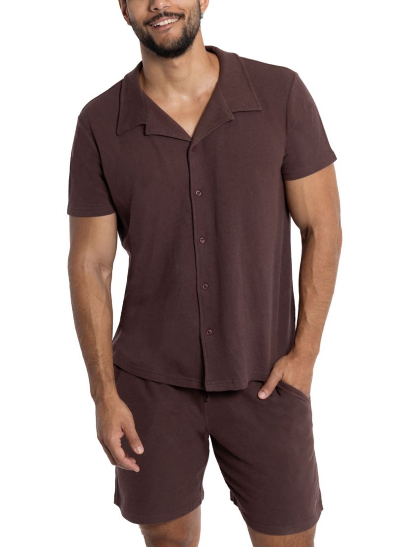 Mens Camp Collar Casual Short Sleeve Button-Up Shirt