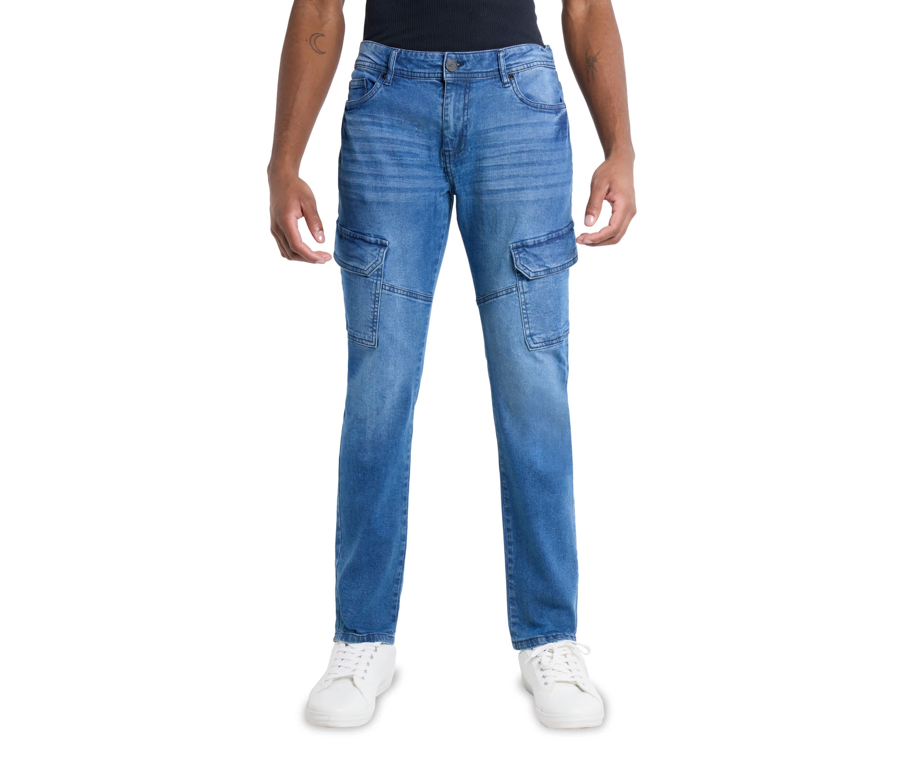 Mens Slim Fit Cargo Pocket Jeans