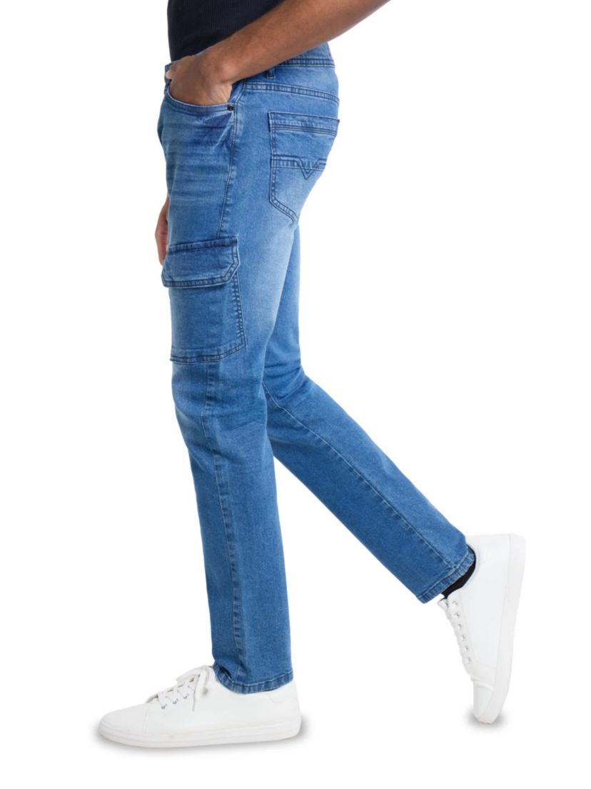 Mens Slim Fit Cargo Pocket Jeans