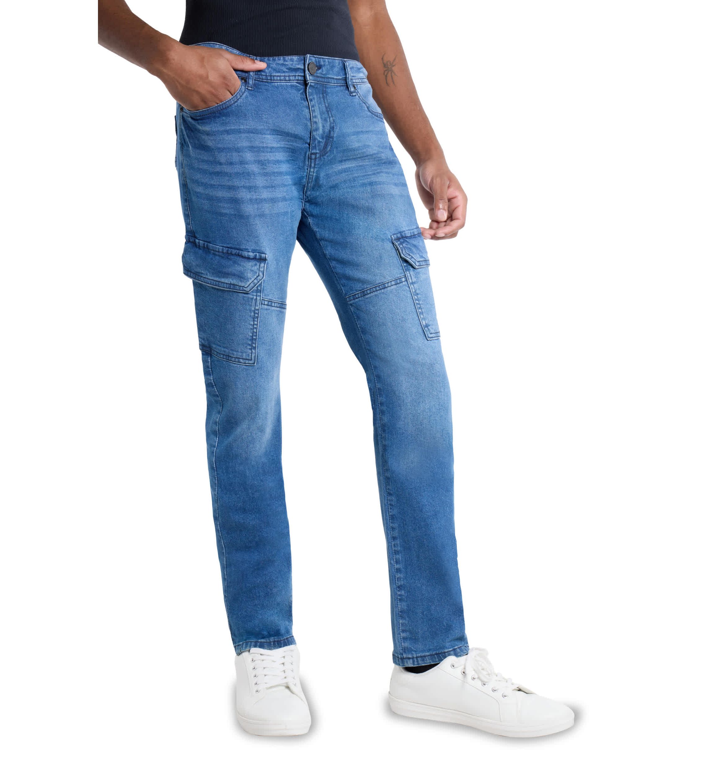Mens Slim Fit Cargo Pocket Jeans