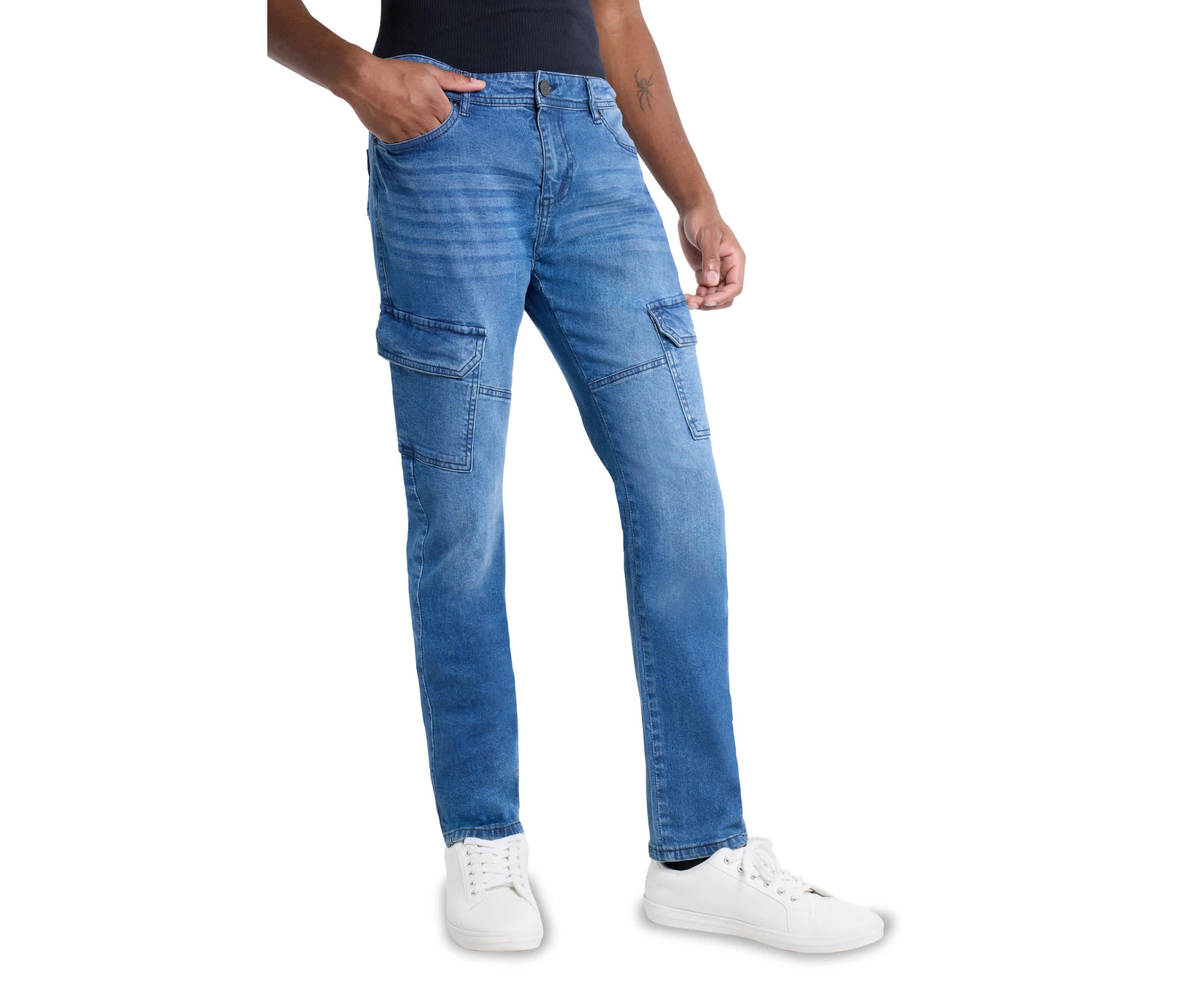 Mens Slim Fit Cargo Pocket Jeans