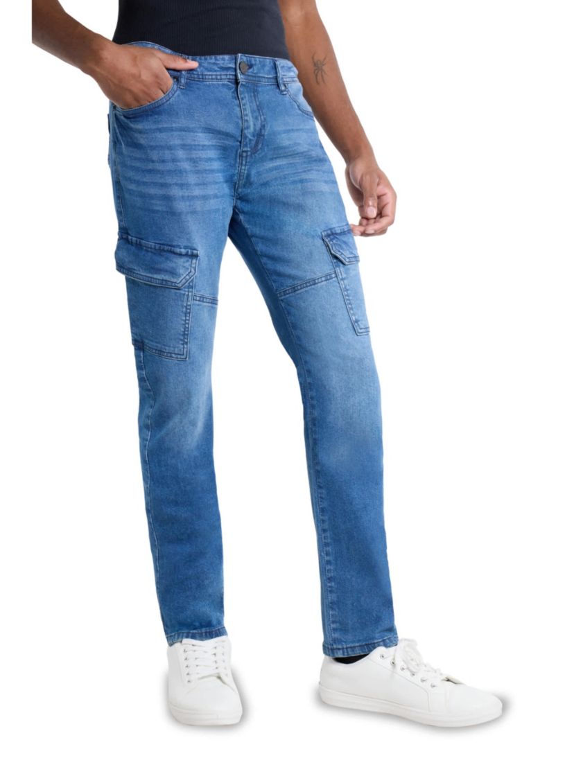 Mens Slim Fit Cargo Pocket Jeans