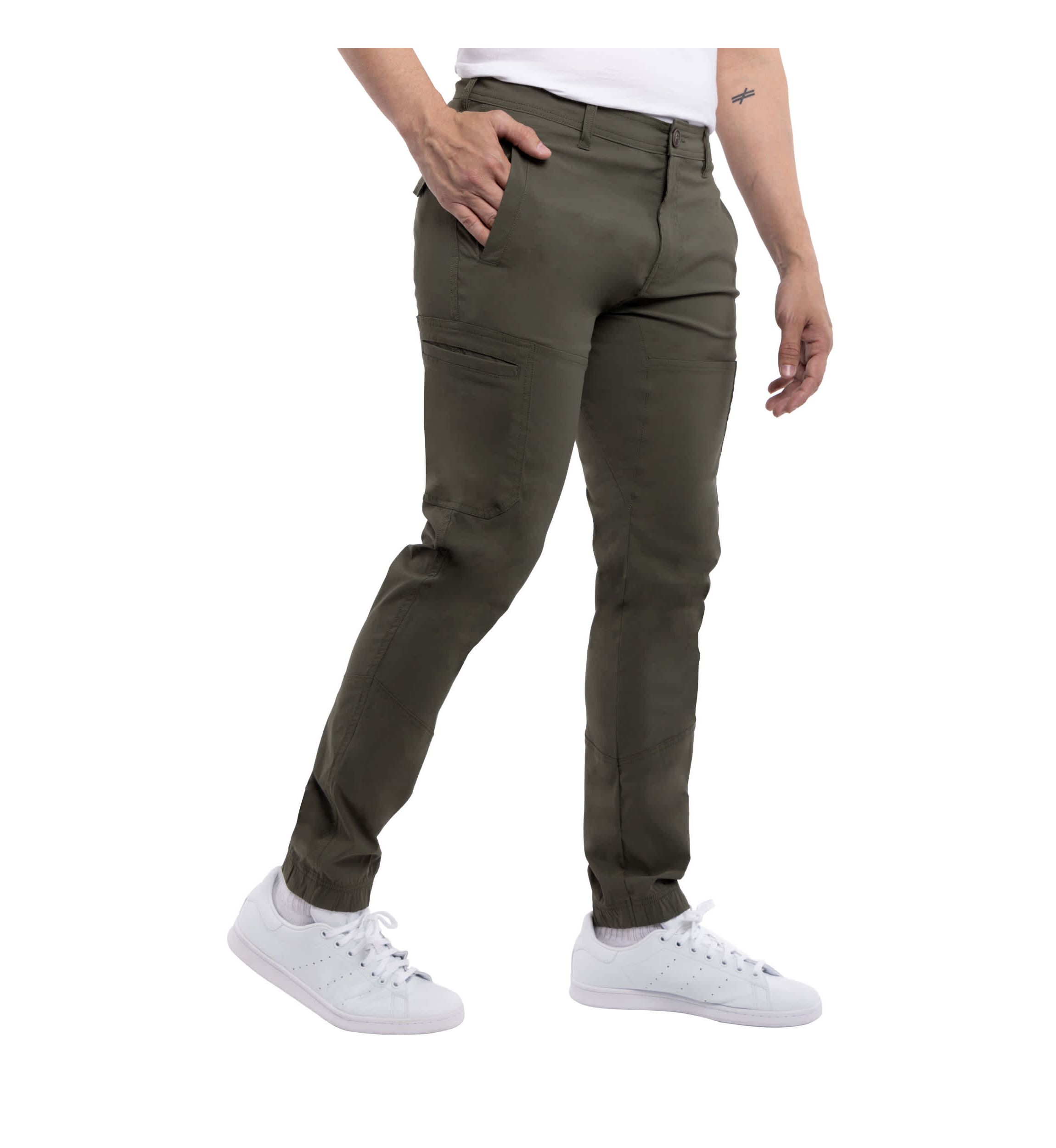 Mens Nylon Flat Waist Jogger Cargo Pants