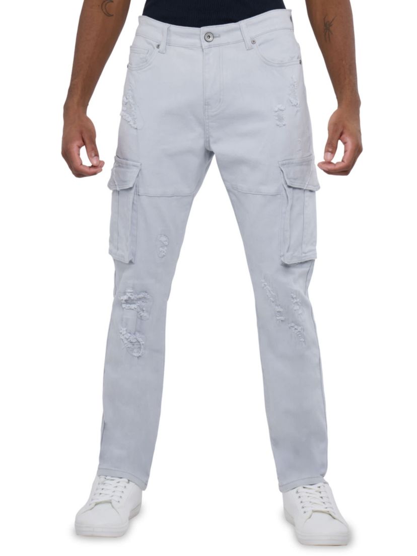 Mens Rip And Repair Cargo Pocket Jeans