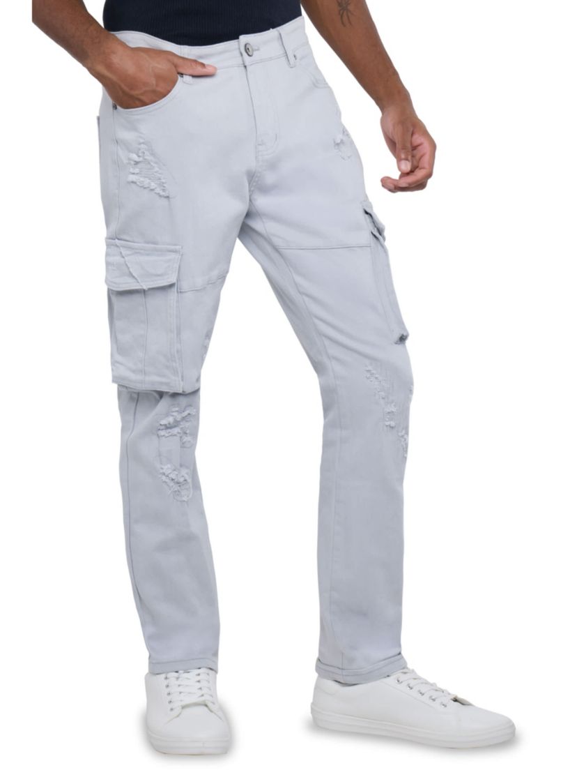 Mens Rip And Repair Cargo Pocket Jeans