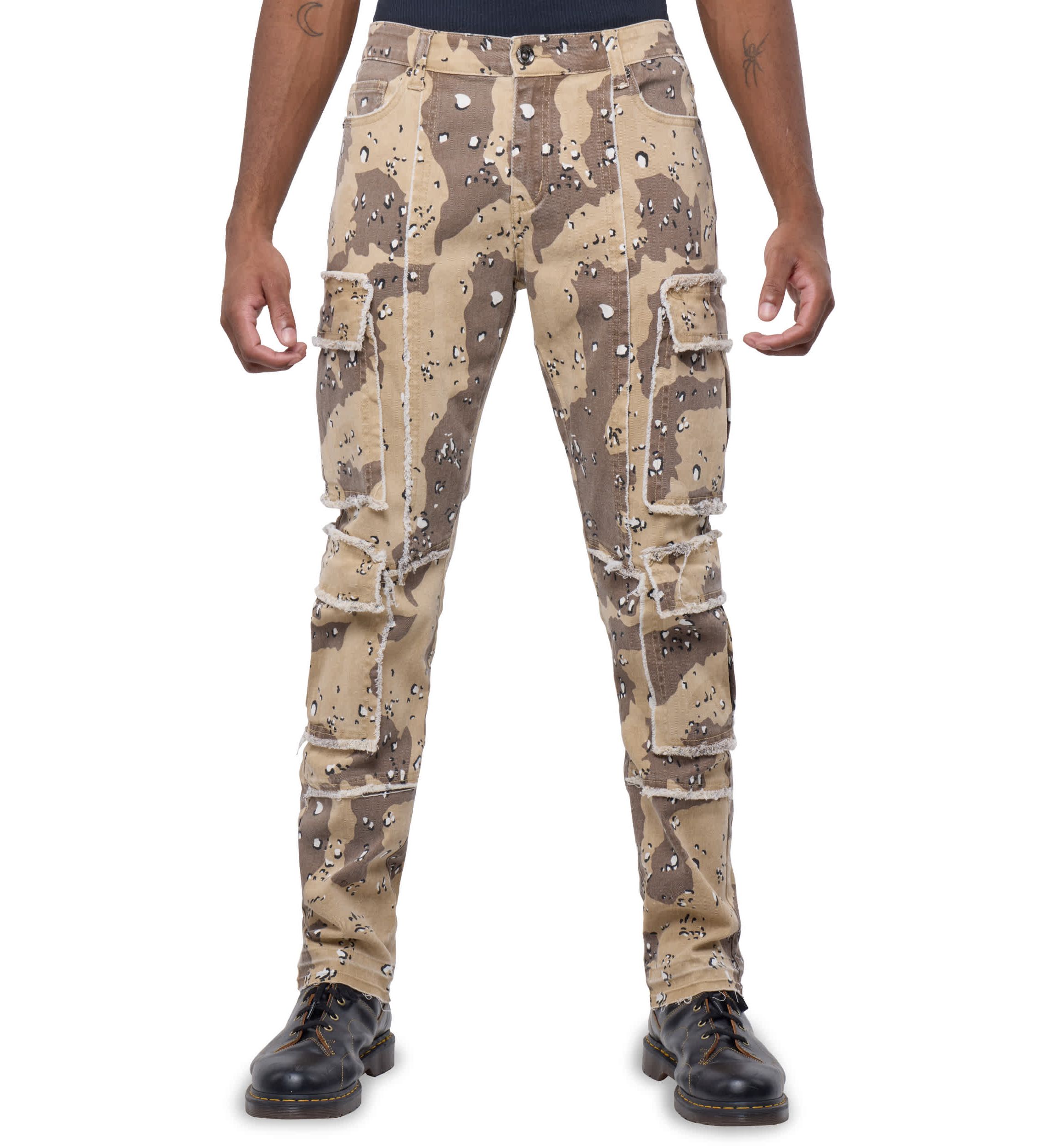 Mens Printed Cargo Pocket Denim Jeans