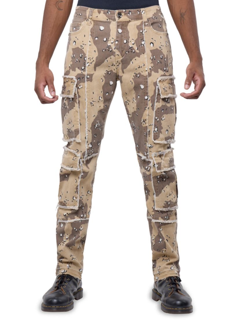 Mens Printed Cargo Pocket Denim Jeans