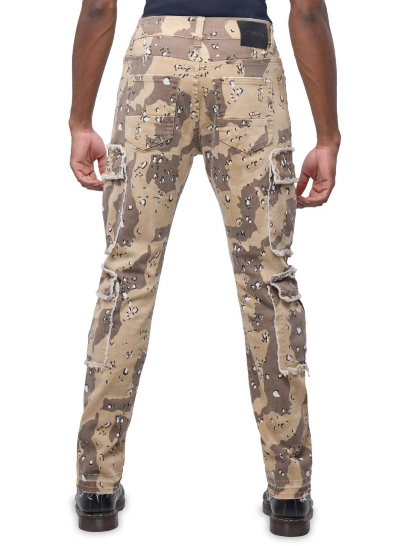Mens Printed Cargo Pocket Denim Jeans