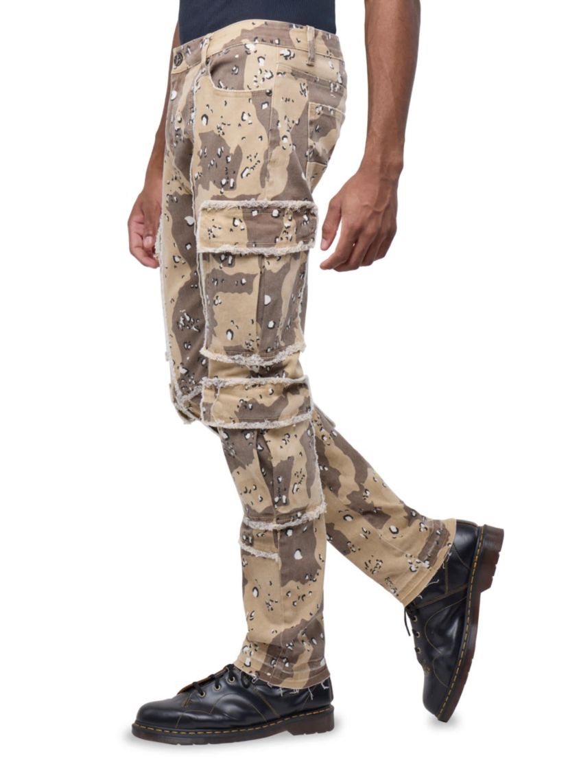 Mens Printed Cargo Pocket Denim Jeans