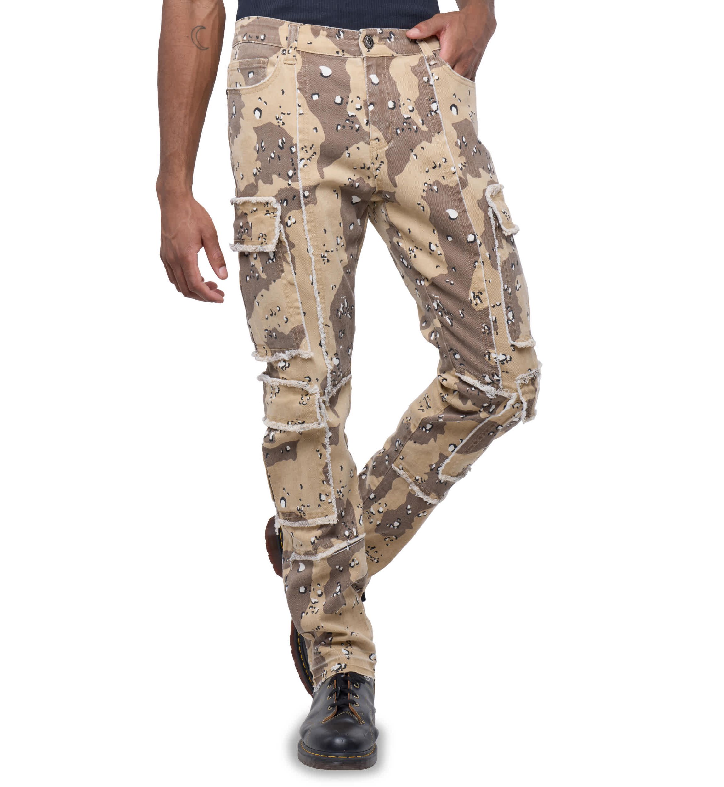 Mens Printed Cargo Pocket Denim Jeans