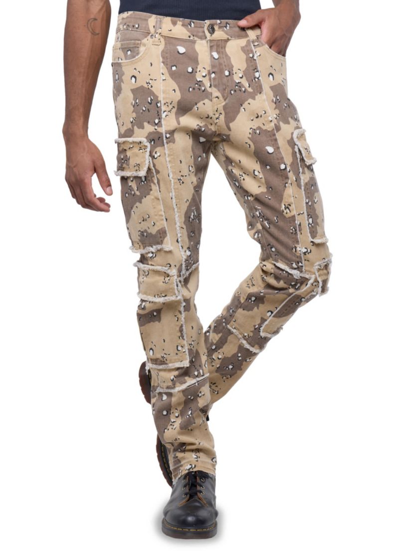Mens Printed Cargo Pocket Denim Jeans