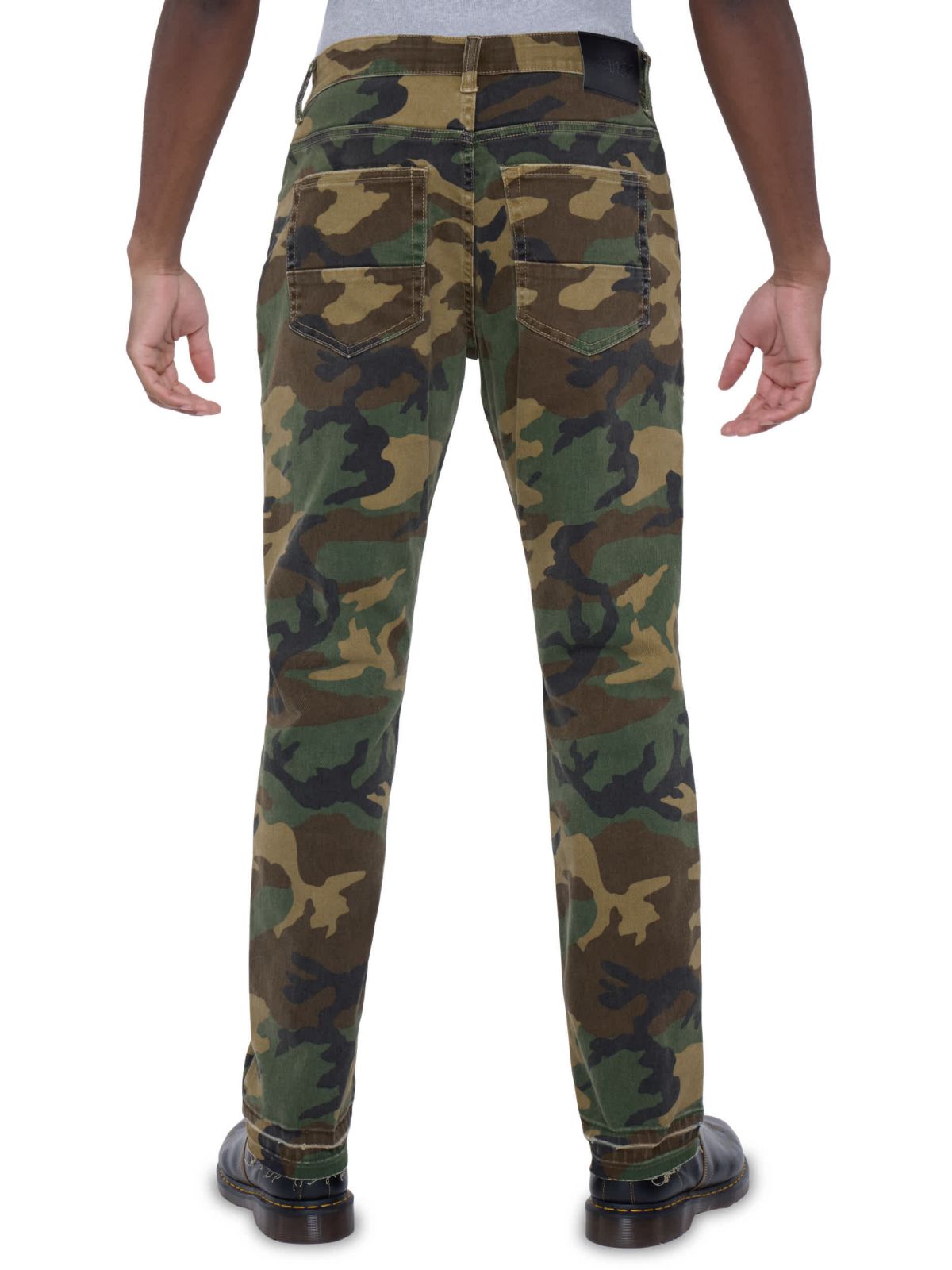 Mens Printed Pieced Fringed Denim Jeans