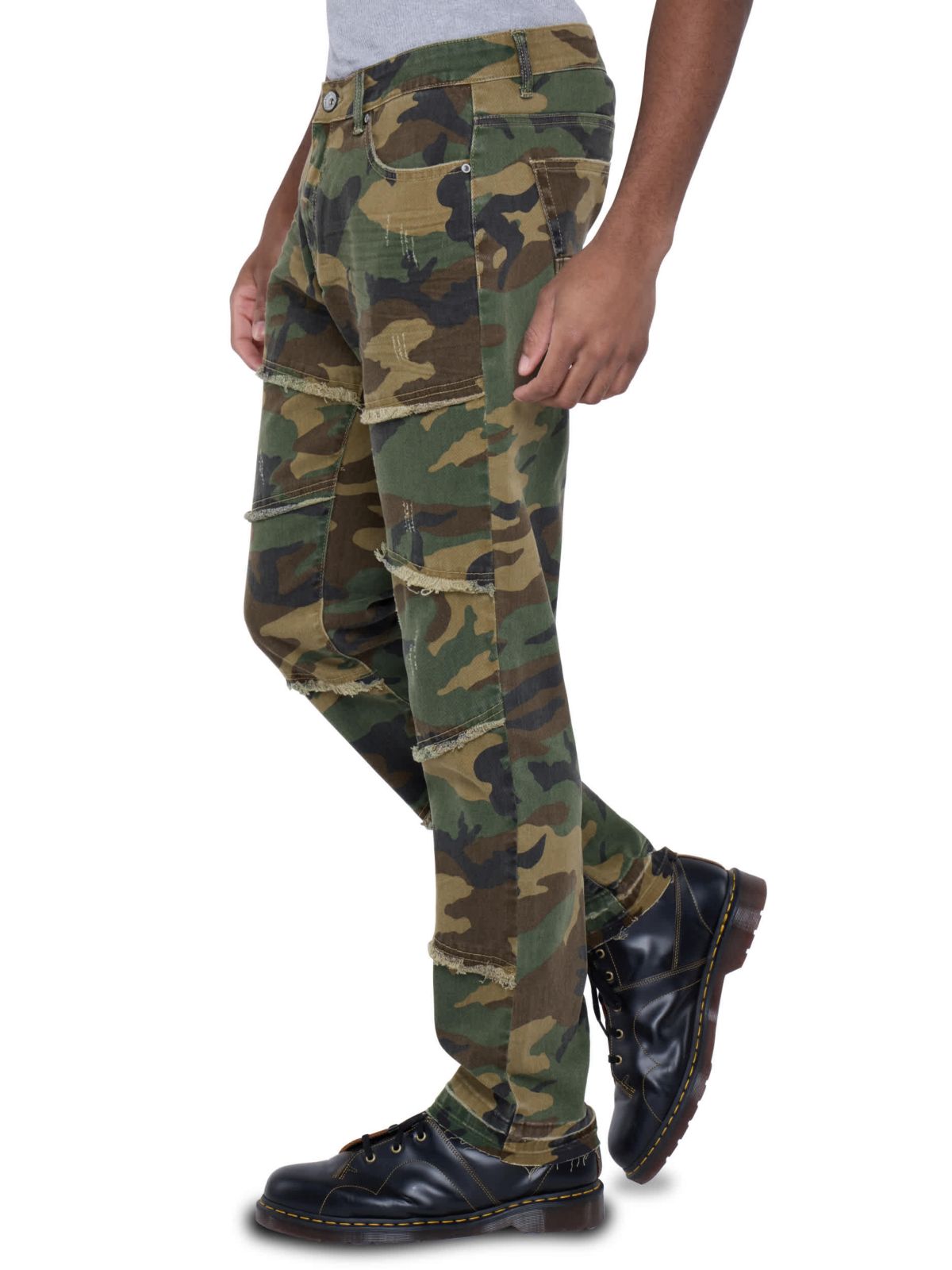 Mens Printed Pieced Fringed Denim Jeans