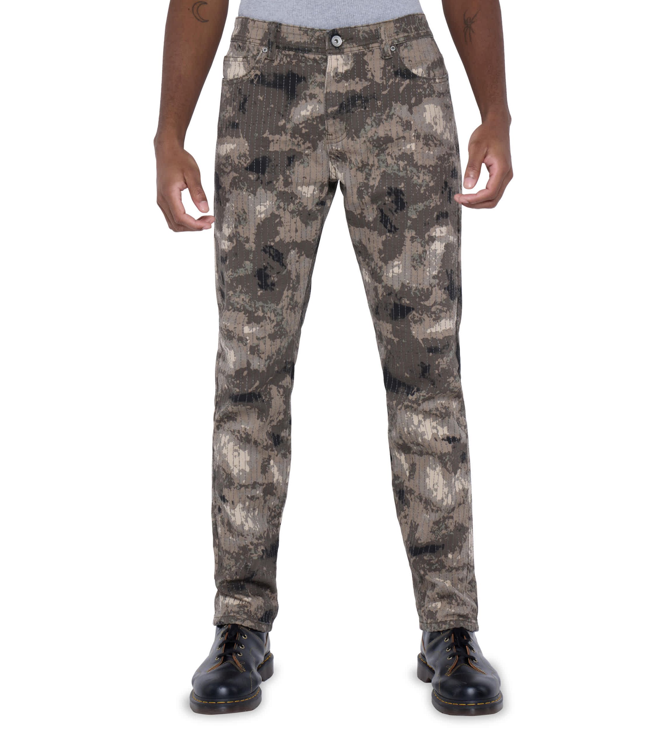 Mens Printed Denim Vertical Stitching Jeans