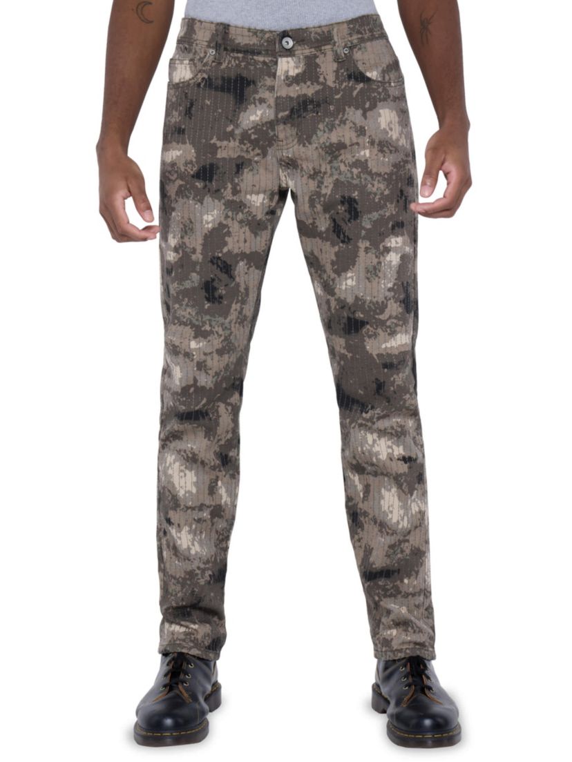 Mens Printed Denim Vertical Stitching Jeans