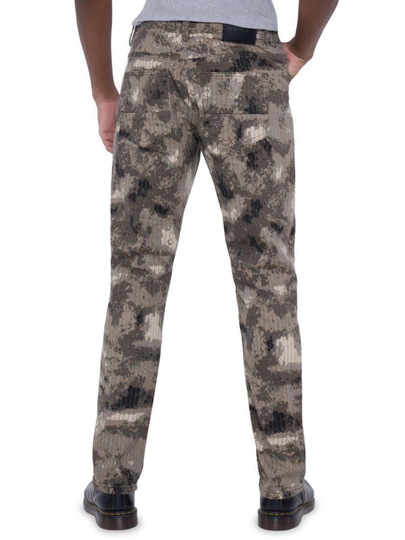 Mens Printed Denim Vertical Stitching Jeans
