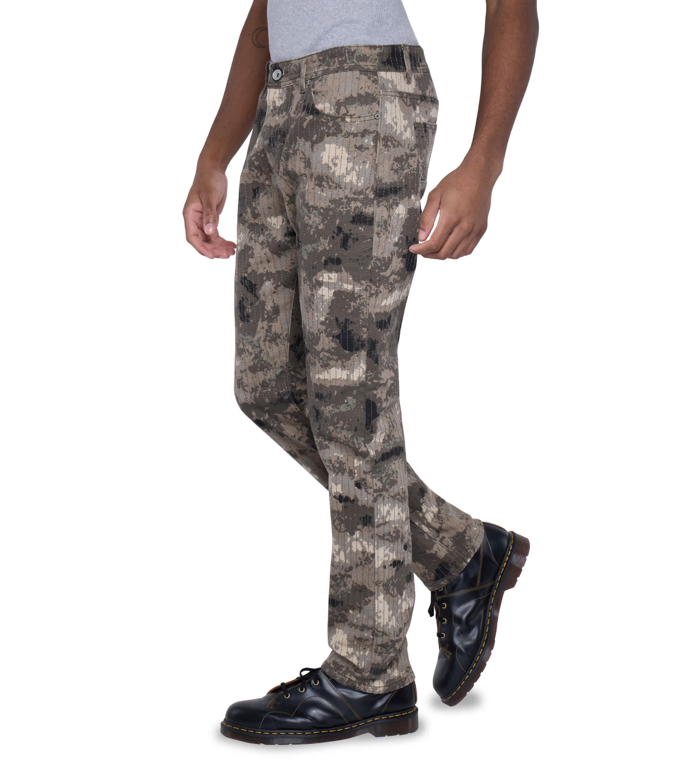 Mens Printed Denim Vertical Stitching Jeans